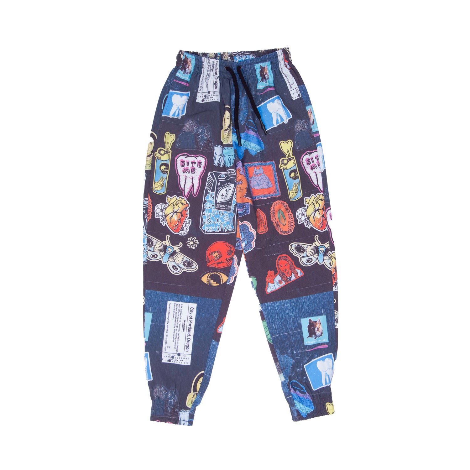Mysimplicated Women's Black / Blue Trousers In Black With Stickers Design - Recycled Fabric W In Black/blue