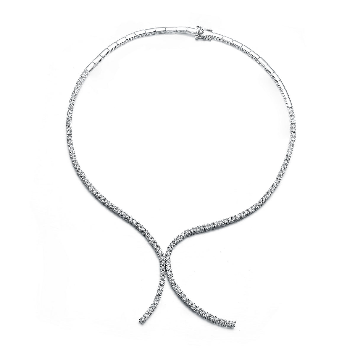 Women’s White / Silver Sylvie Tennis Tie Necklace Genevive Jewelry