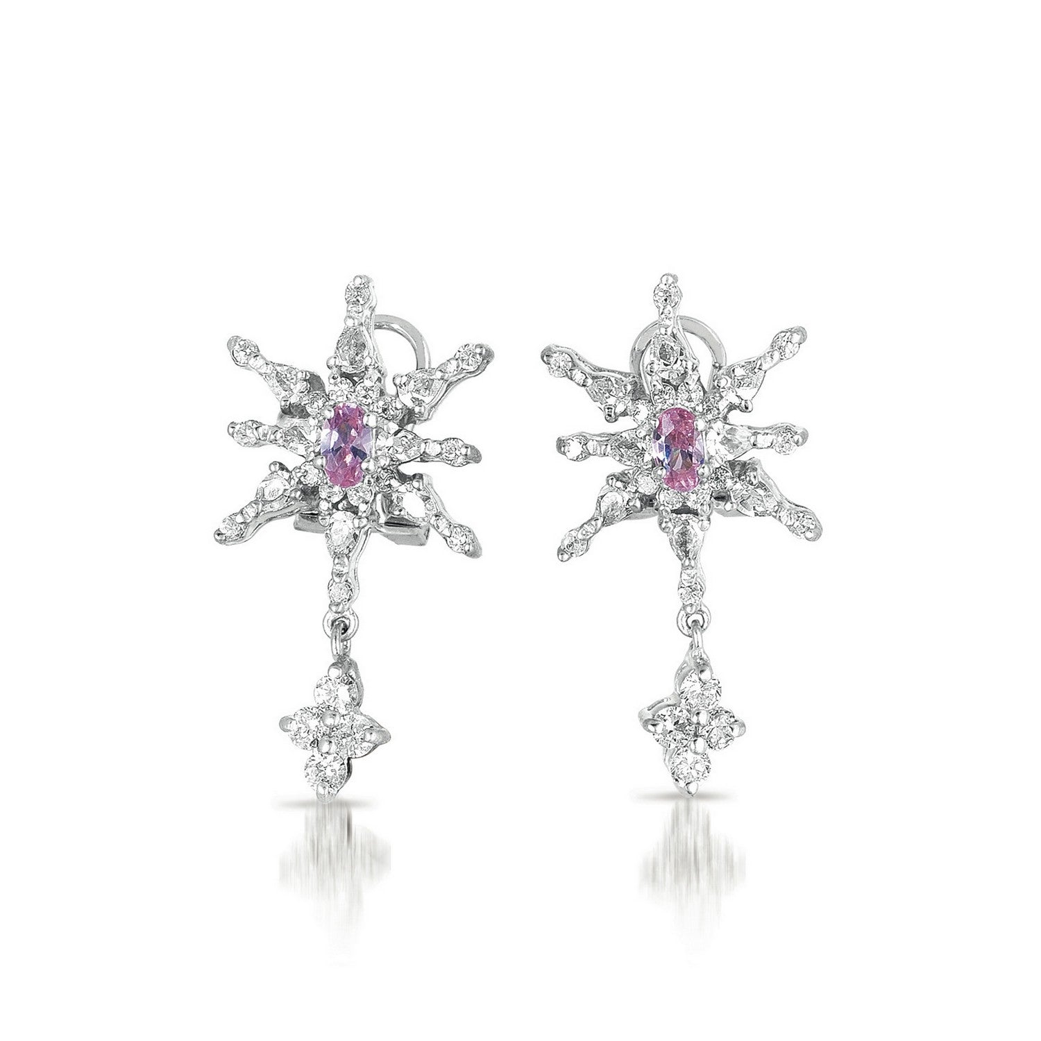 Women’s Pink / Purple / White Sterling Silver Purple Cubic Zirconia Star Drop Earrings Genevive Jewelry