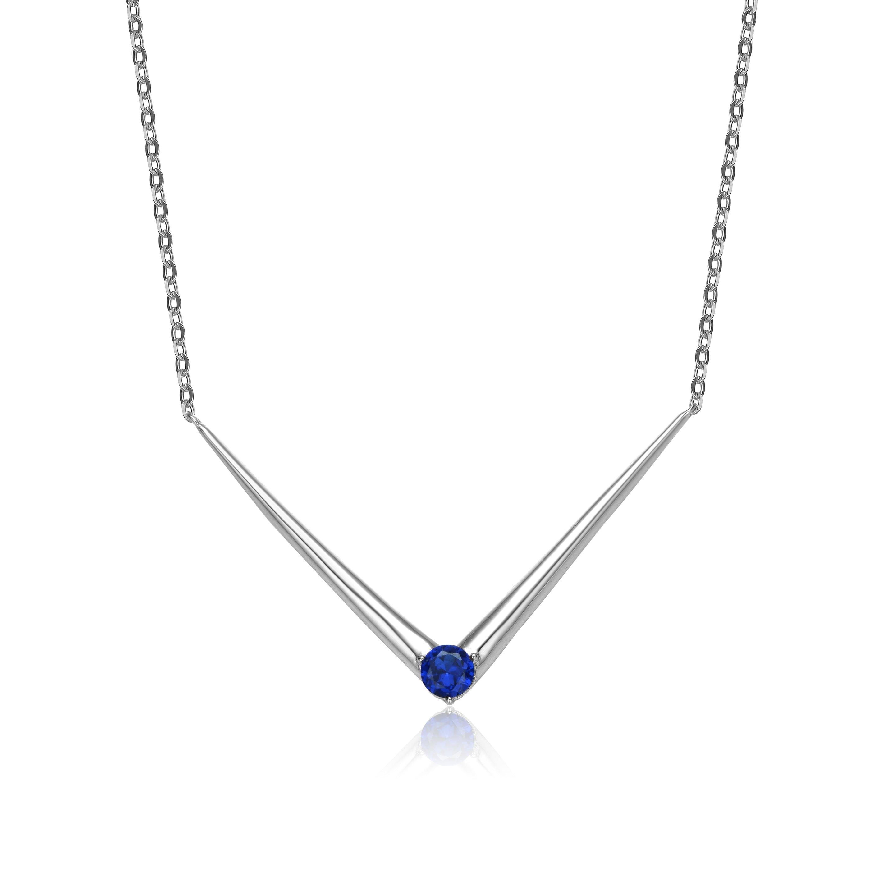 Women’s Rhodium-Plated With Blue Sapphire Cubic Zirconia Chevron Layering Necklace In Sterling Silver Genevive Jewelry