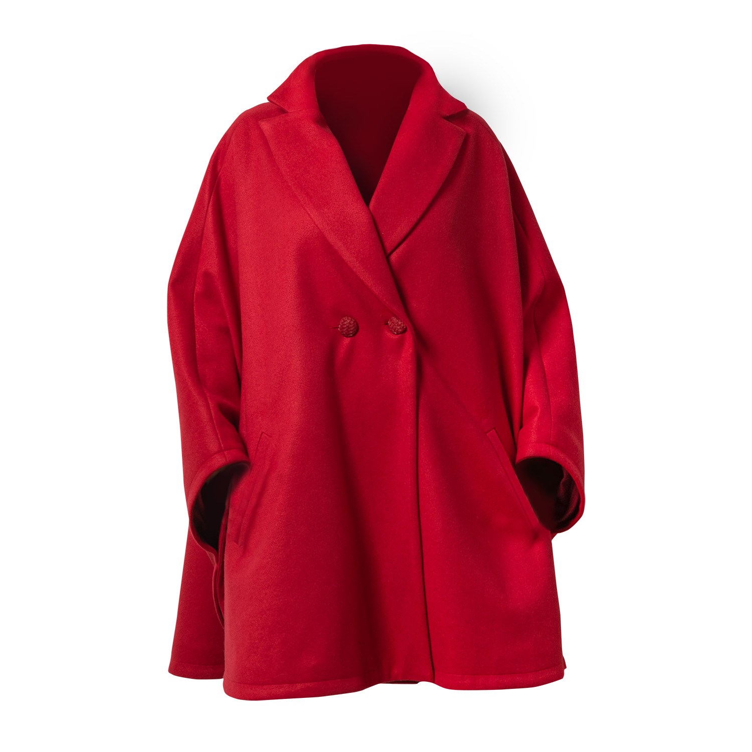 Nikka Place Women's Red Winter Wool Cape Coat With Buttons In Raspberry Color In Red