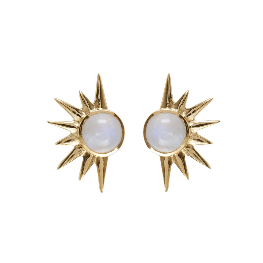 Women’s Total Eclipse Gold Vermeil Statement Stud Earrings - Moonstone Charlotte’s Web Jewellery