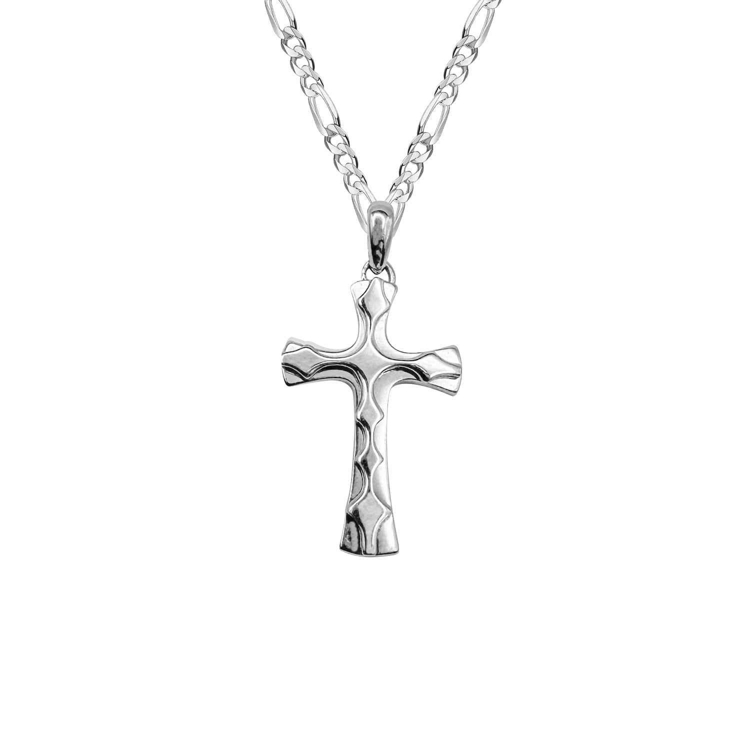 Outofoffice Women's Silver Religious Cross Textured On Cuban Chain