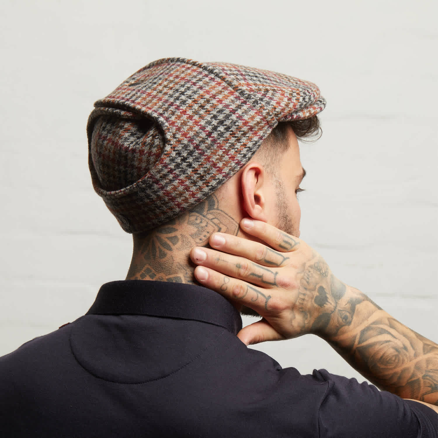 Logan Saddle Tweed Wool Checks Italian Cap With Earflaps Trapper