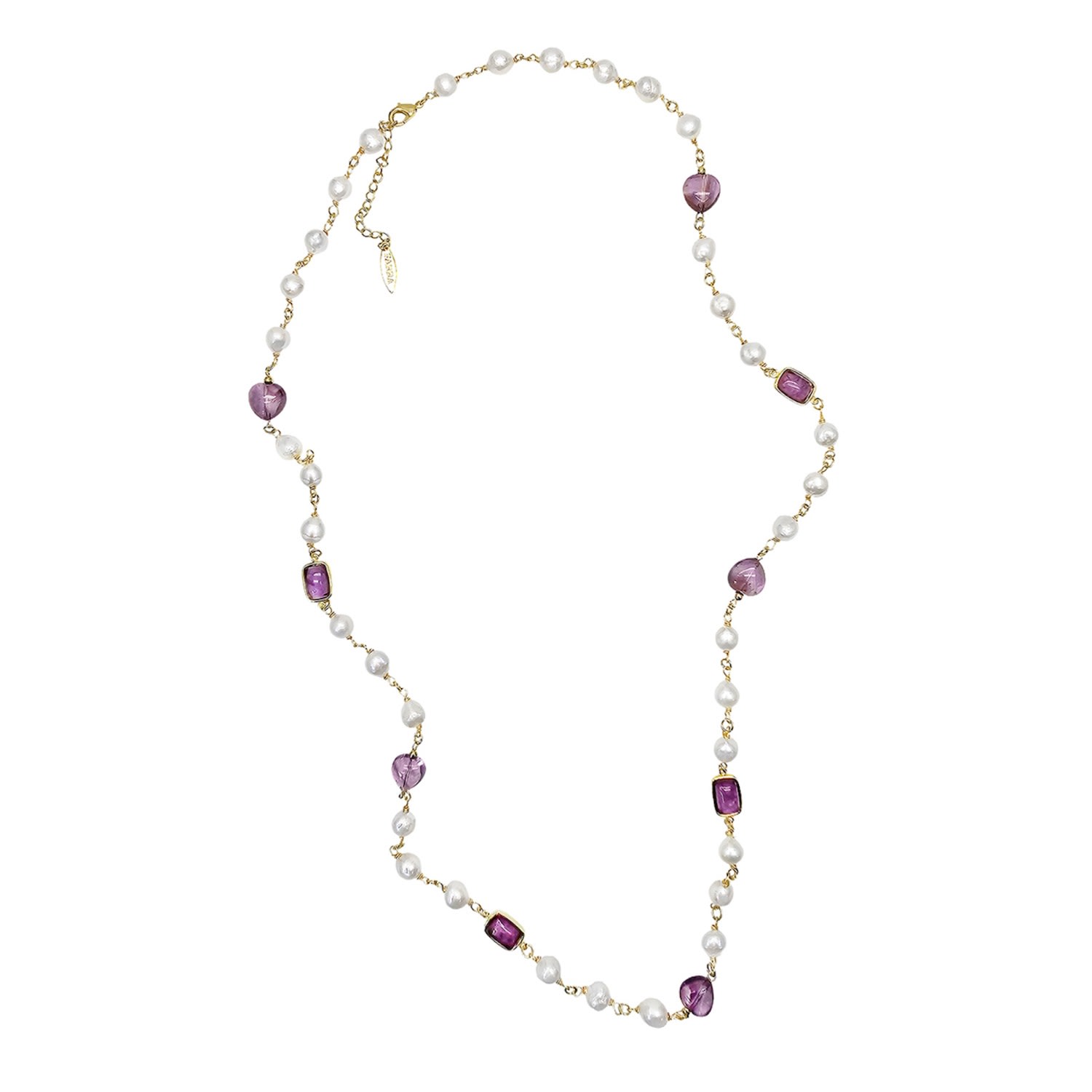 Farra Women's White Freshwater Pearls With Amethyst Long Necklace