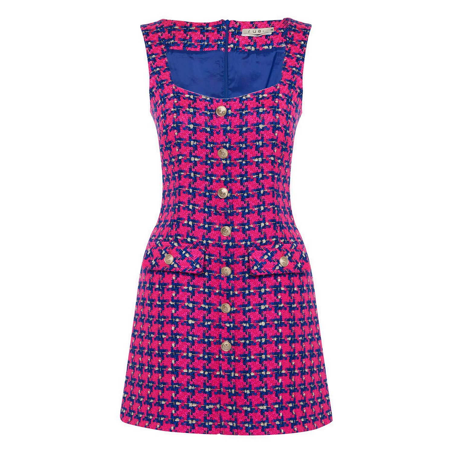 Women’s Pink / Purple Button Detailed Fuchsia Tweed Mini Dress Small Rue Les Createurs