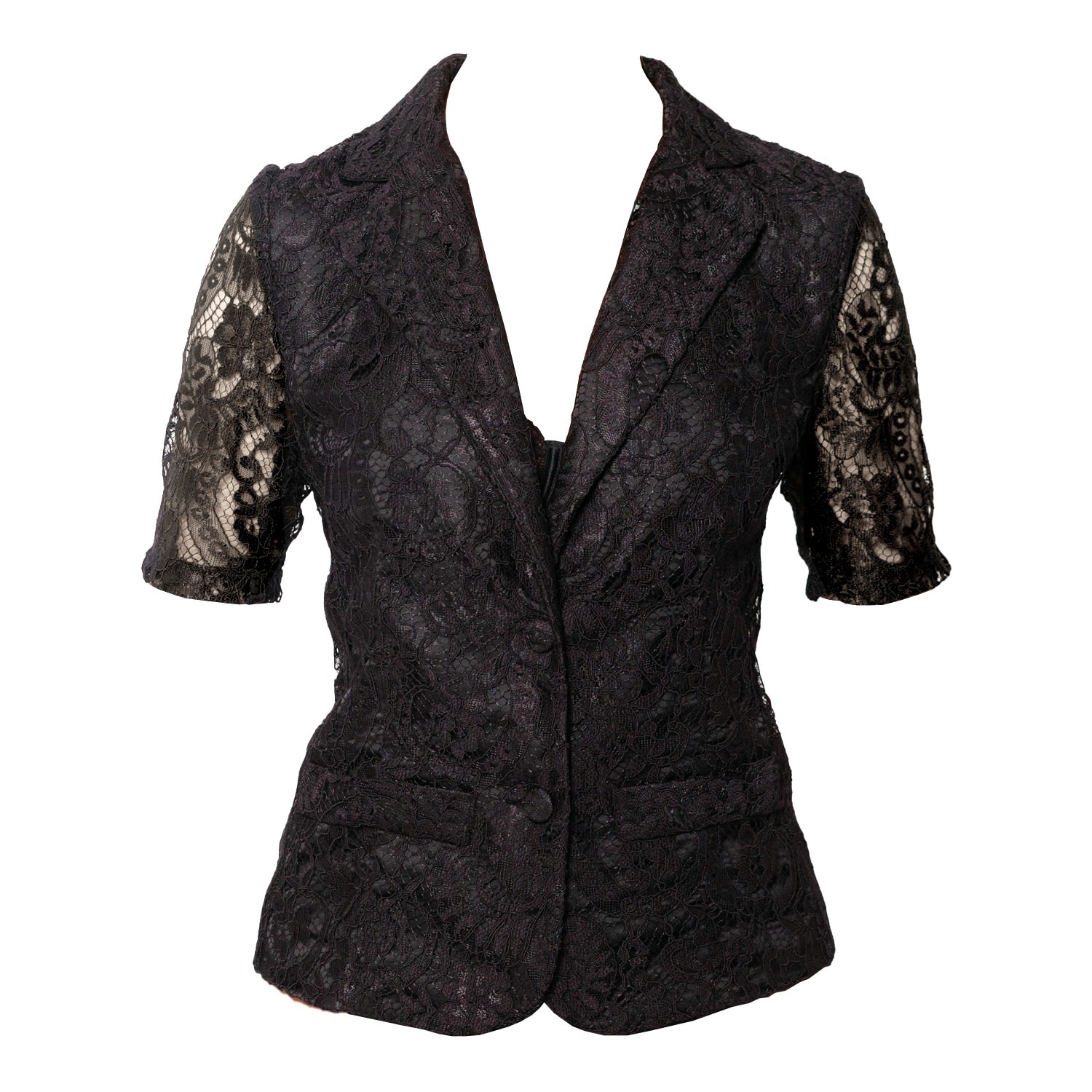 Women’s Black Jacket Made Of Lace On A Satin Base Small Maison Bogomil