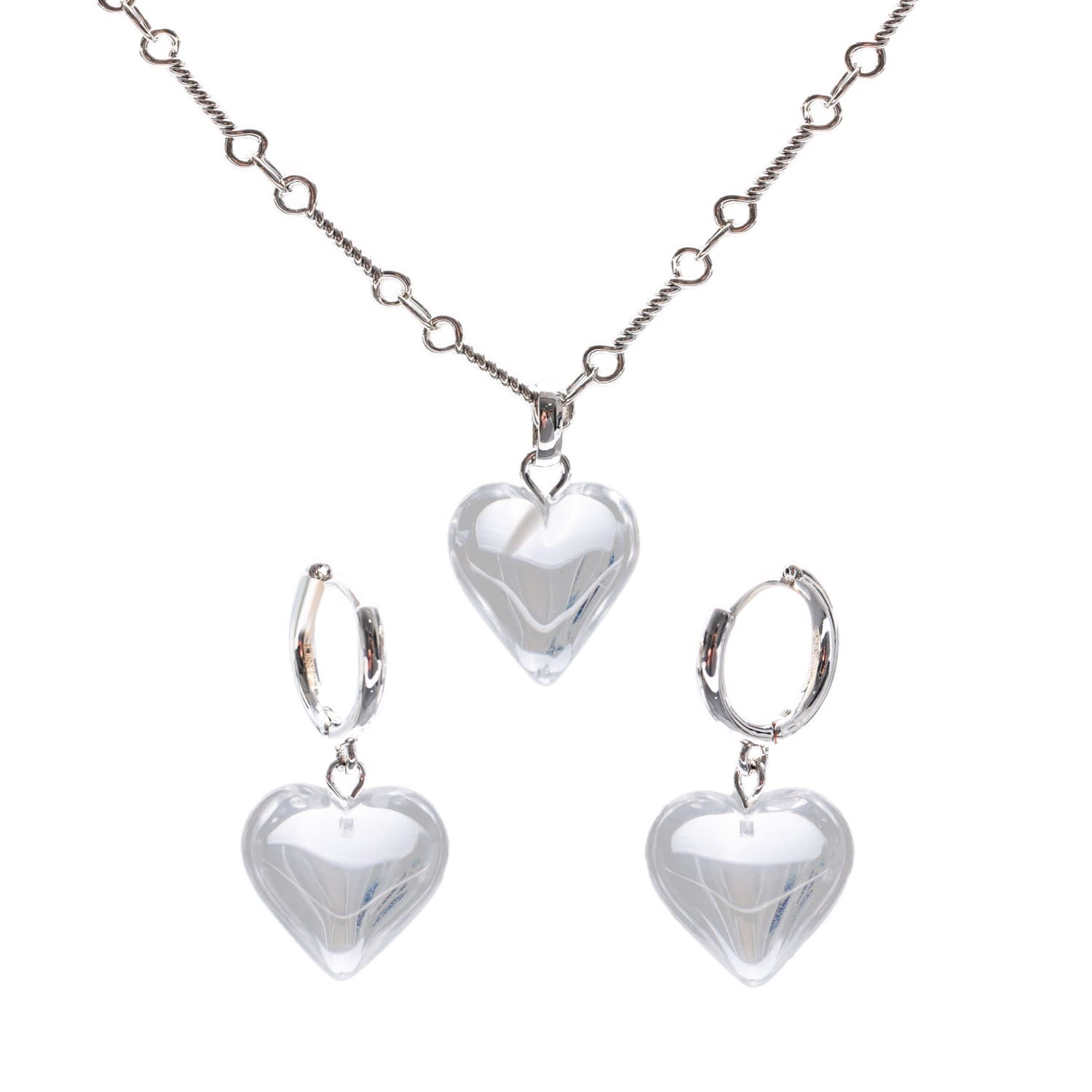 Classicharms Frost Heart Necklace And Earrings Set