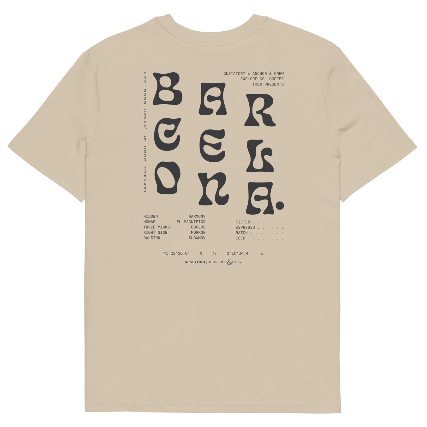 Anchor & Crew Neutrals Desert Dust Gustatory Barcelona Coffee Scene Organic Cotton Embroidered T-shirt - Men In Brown