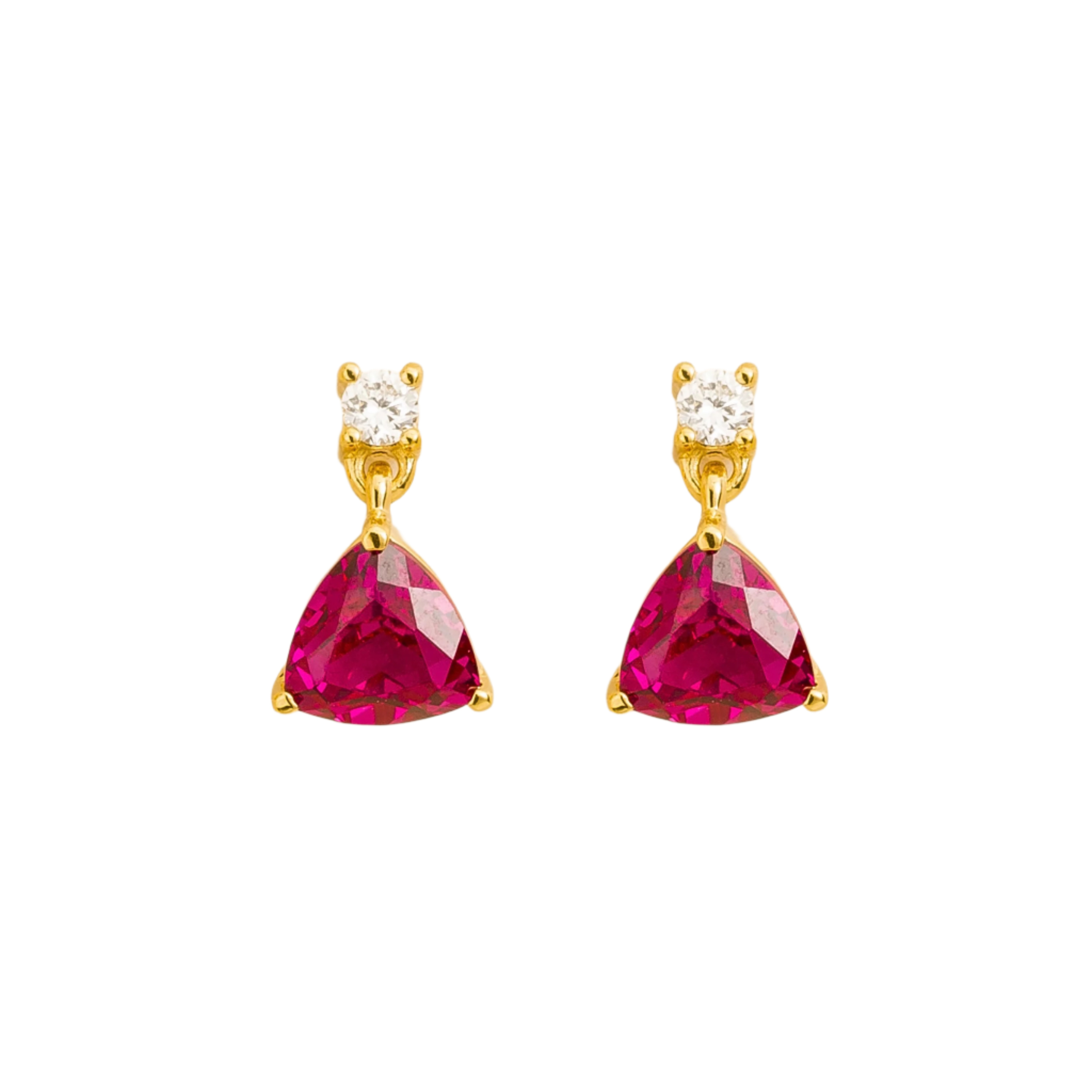 Juvetti Women's Red / Gold / White Trillion Gold Earrings Set With Ruby & Diamond