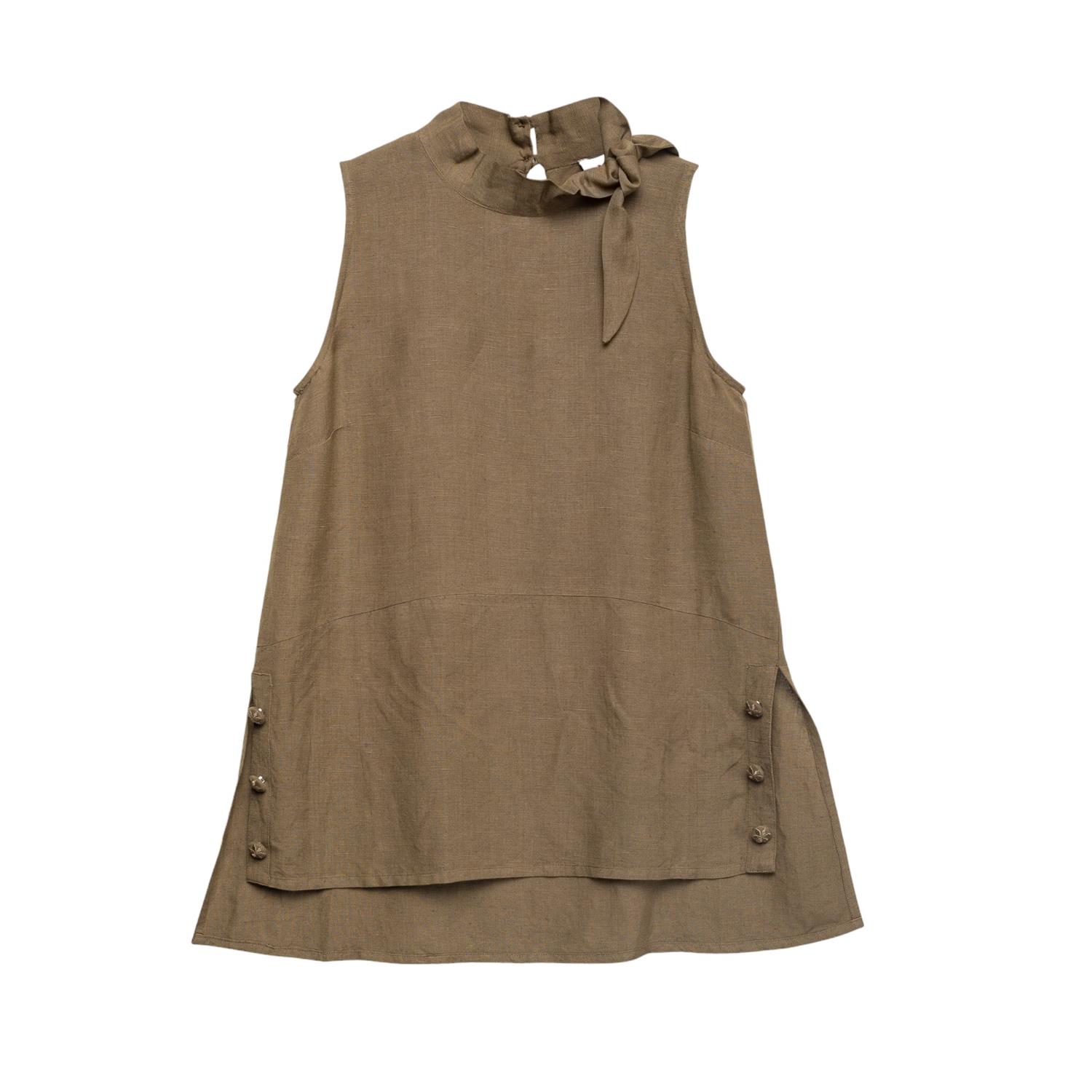 Women’s Brown Knotted Sleeveless Linen Blouse Extra Large Niza