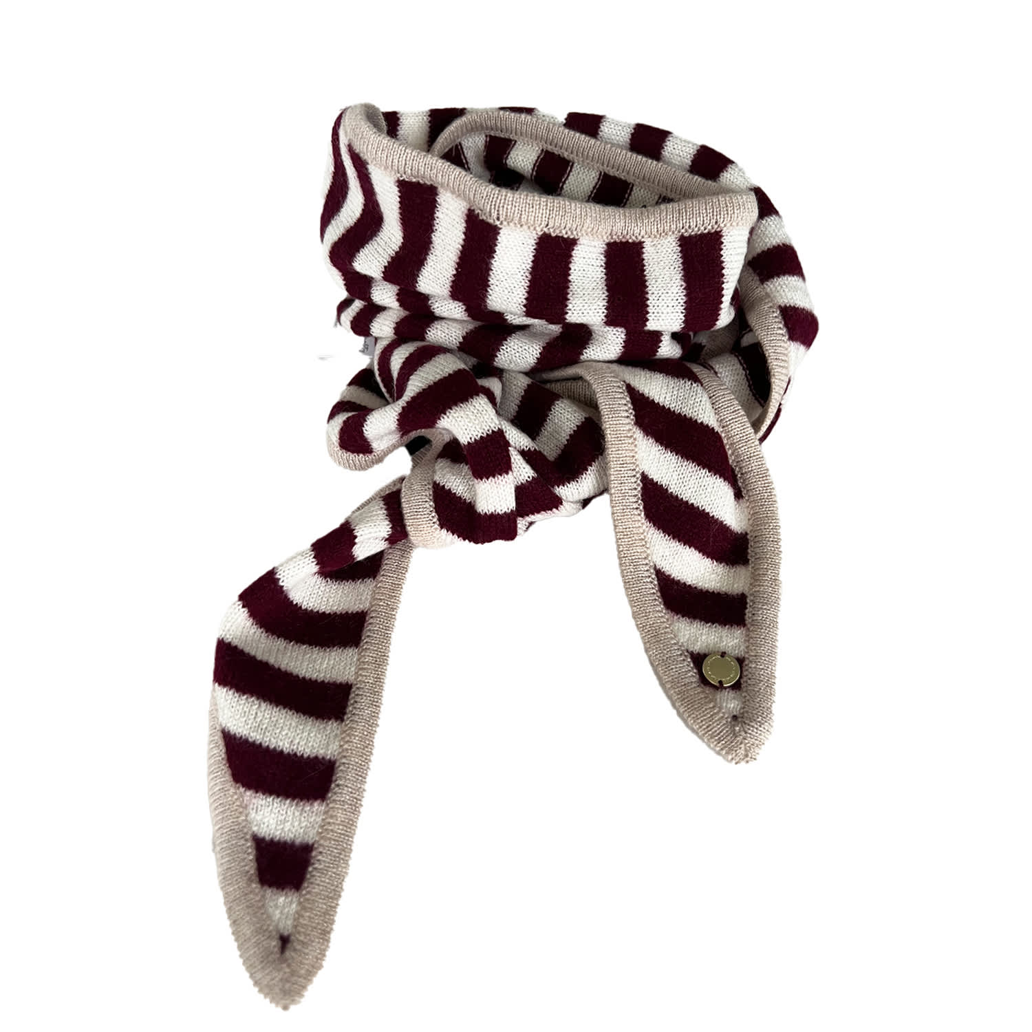 Tirillm Women's Ayla Small Neck Scarf In Soft Pure Cashmere, Dark Brown  And White Stripes With Beige Trimmi In Brown