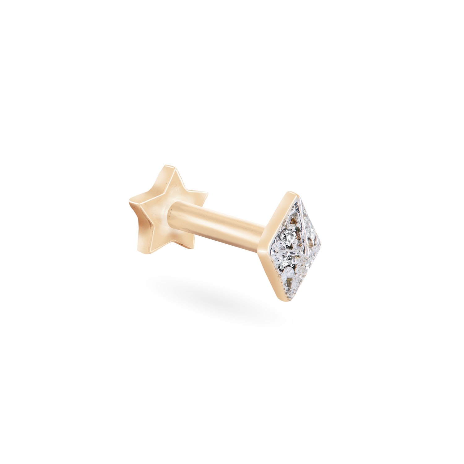 Women’s Yellow Gold Diamond Pyramid Threaded Single Stud Wolf and Zephyr