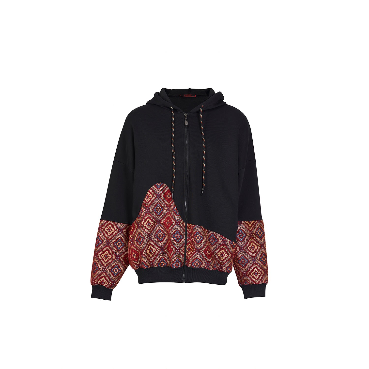 Black Tapis Anatolian Crocus Carpet Detailed Full Zip Sweatshirt M