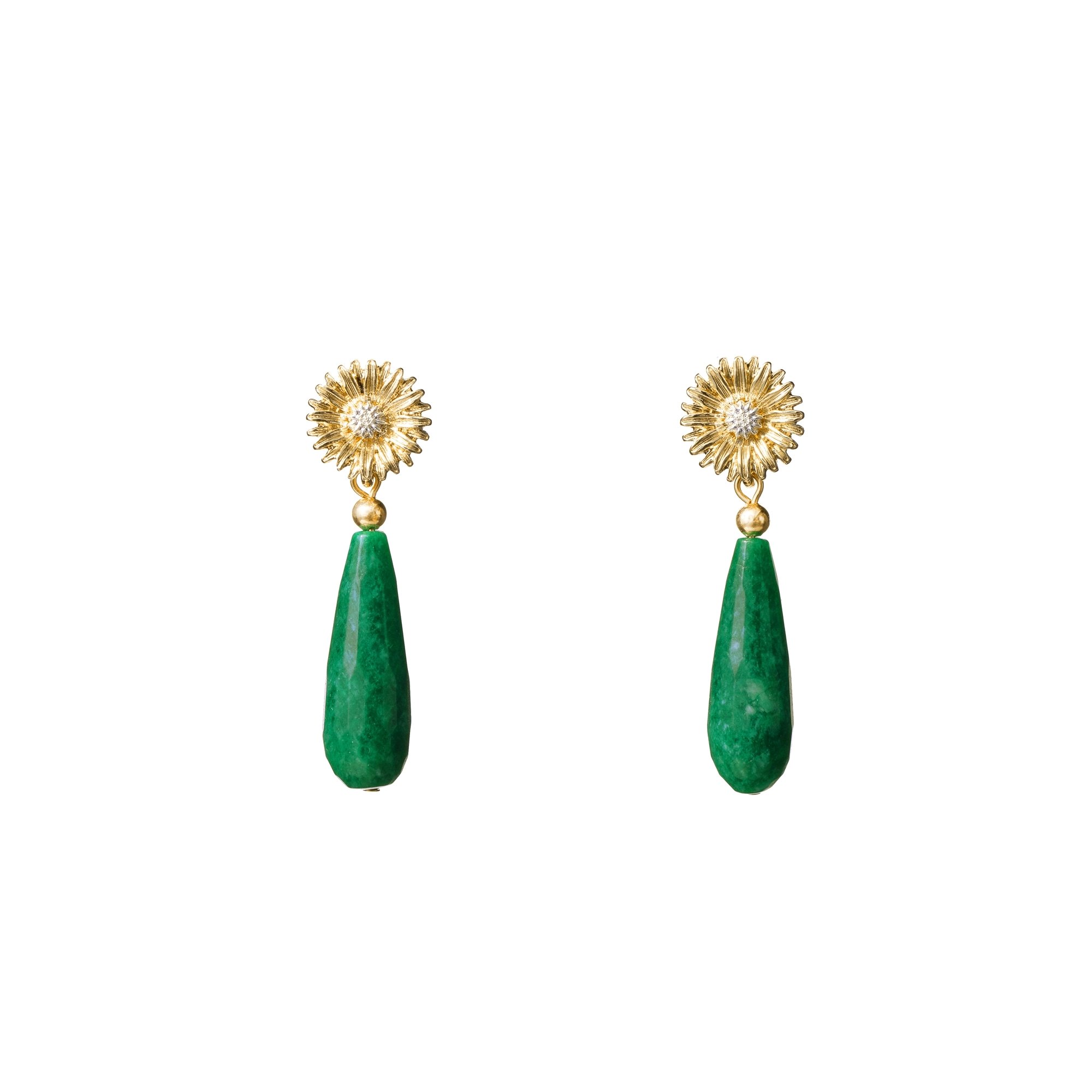 I'mmany London Women's Sunflower & Faceted Teardrop Gemstone Earrings - Green