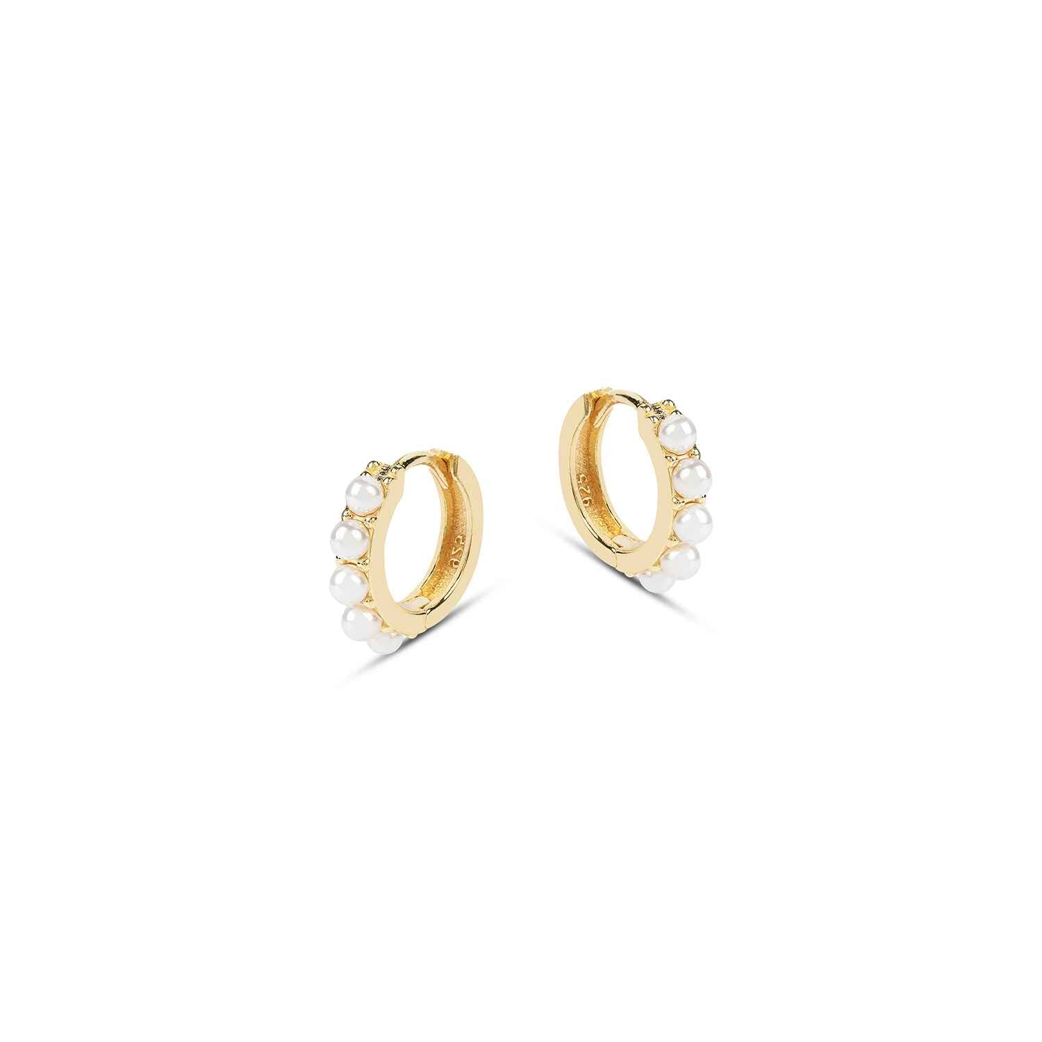 Amadeus Women's Gold / White Laura Mini Hoop Earrings With White Pearls