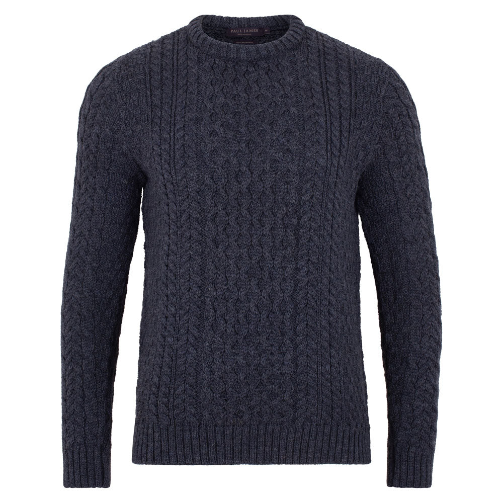 Paul James Knitwear Grey Mens Fisherman's Johnson British Wool Cable Jumper - Charcoal In Grey