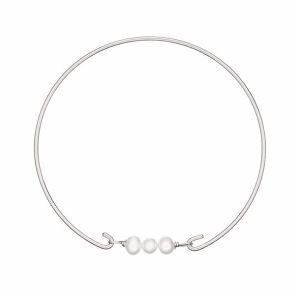 Lily & Roo Sterling Silver Cluster Pearl Bangle In Pearl