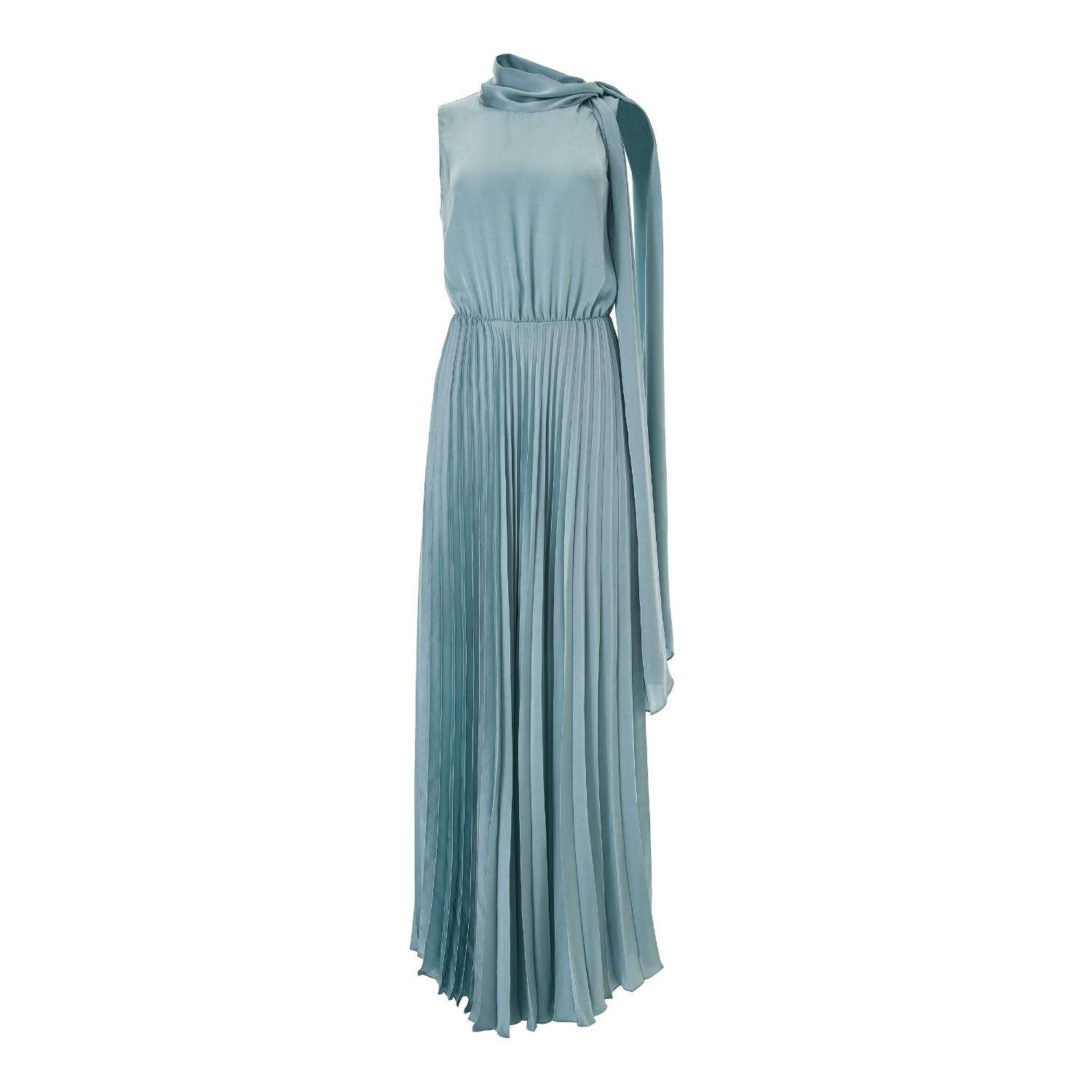 Women’s Blue Pleated Dress With Tie Shoulder Detail Extra Small Lita Couture