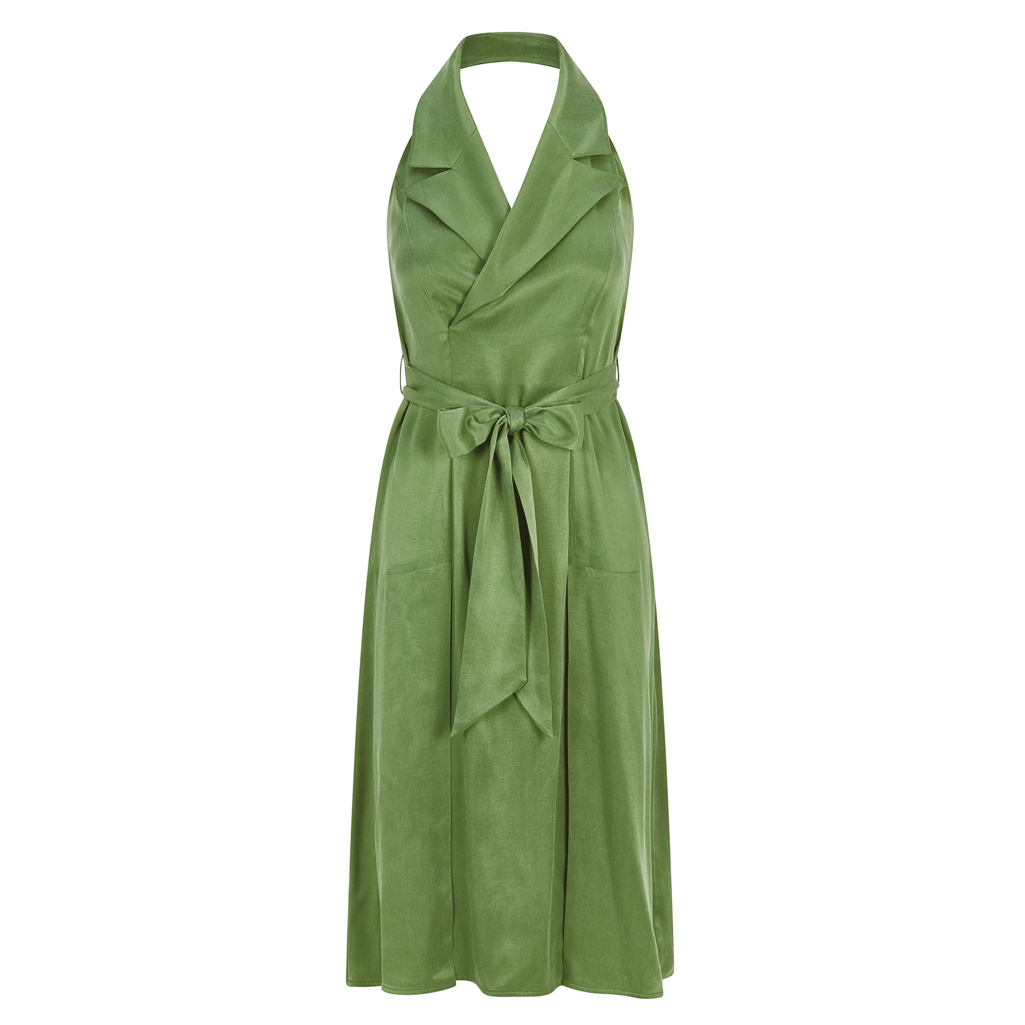 Women’s Halter Neck Midi Tuxedo Dress - Avocado Green Small Femponiq