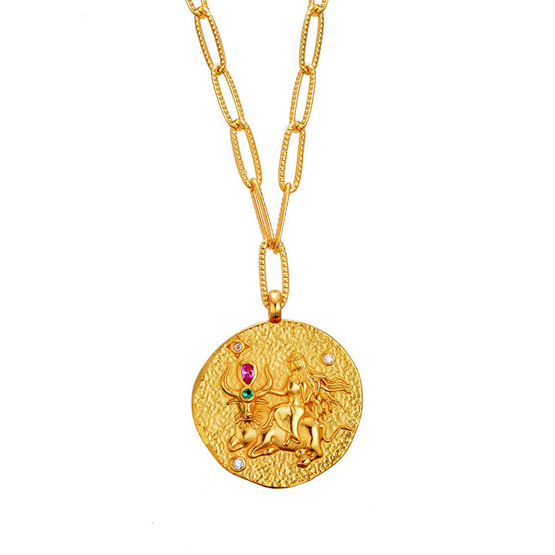 Aurozia Women's Gold Constellations Taurus Double-sided Coin Necklace In Gold