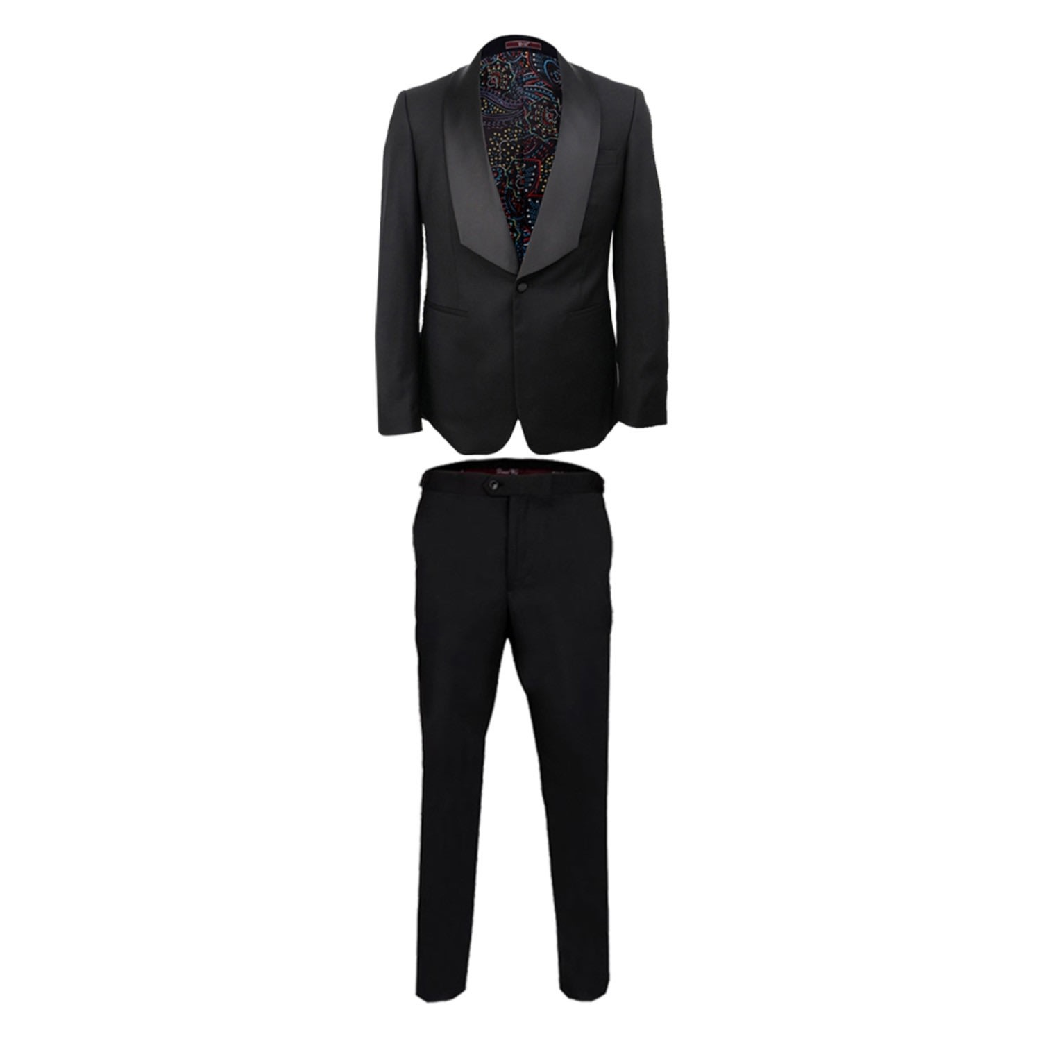 David Wej Men's Dress Single Breasted Satin Shawl Lapel Tuxedo Set– Black In Black
