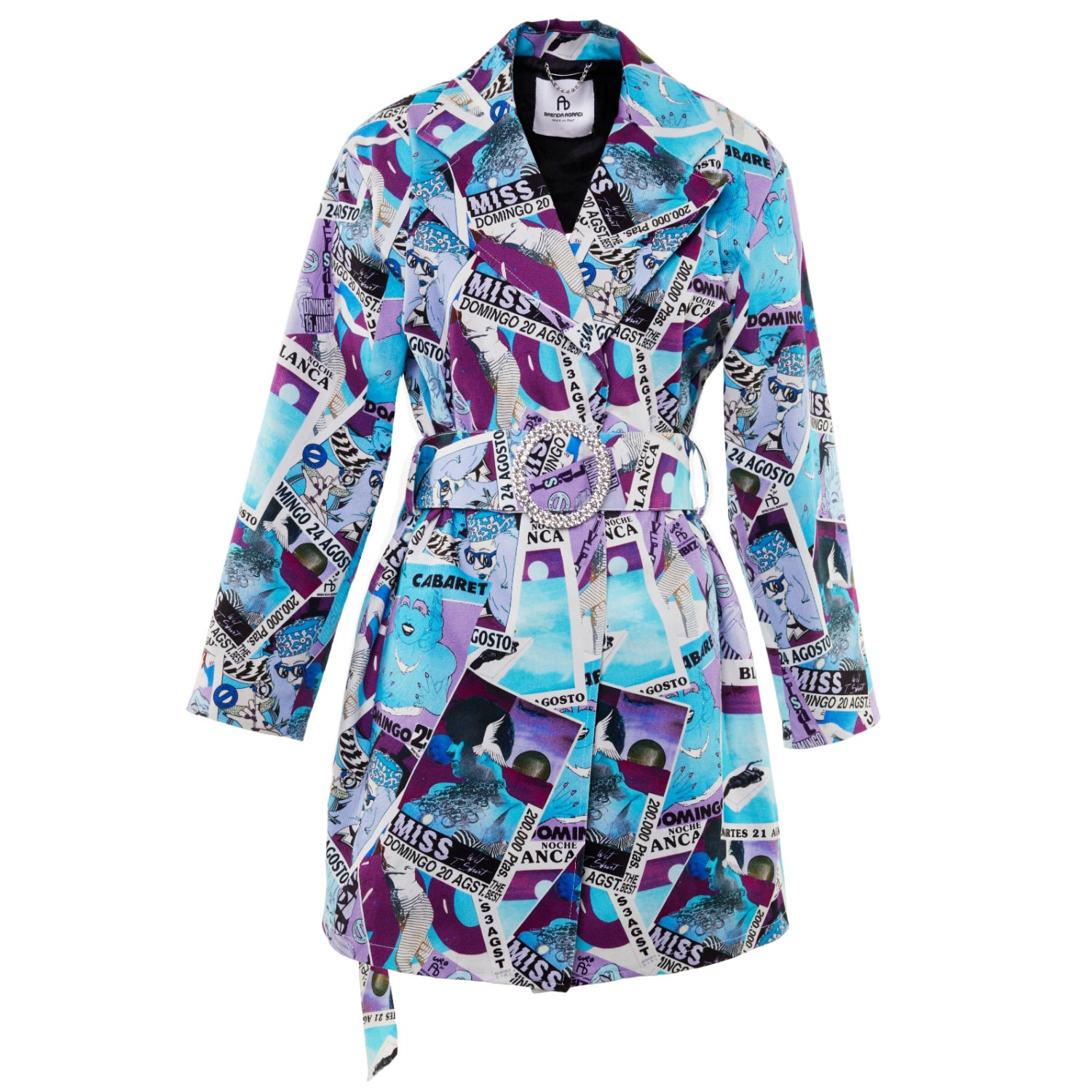 Brenda Agradi Women's Ibiza Style Blue Purple Printed Trench Coat - Yves Uro Tribute