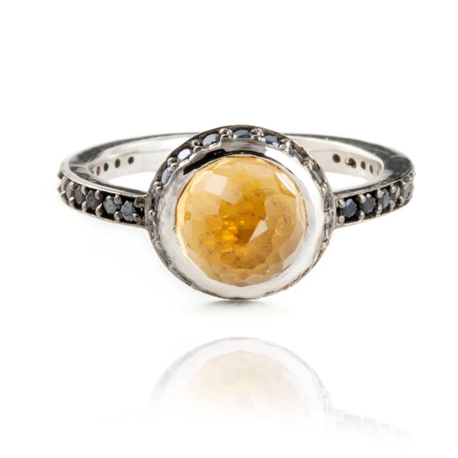 The Jewellery Store London Women's Silver / Yellow / Black Istanbul Soul Citrine And Black Spinel Ring In Sterling Silver