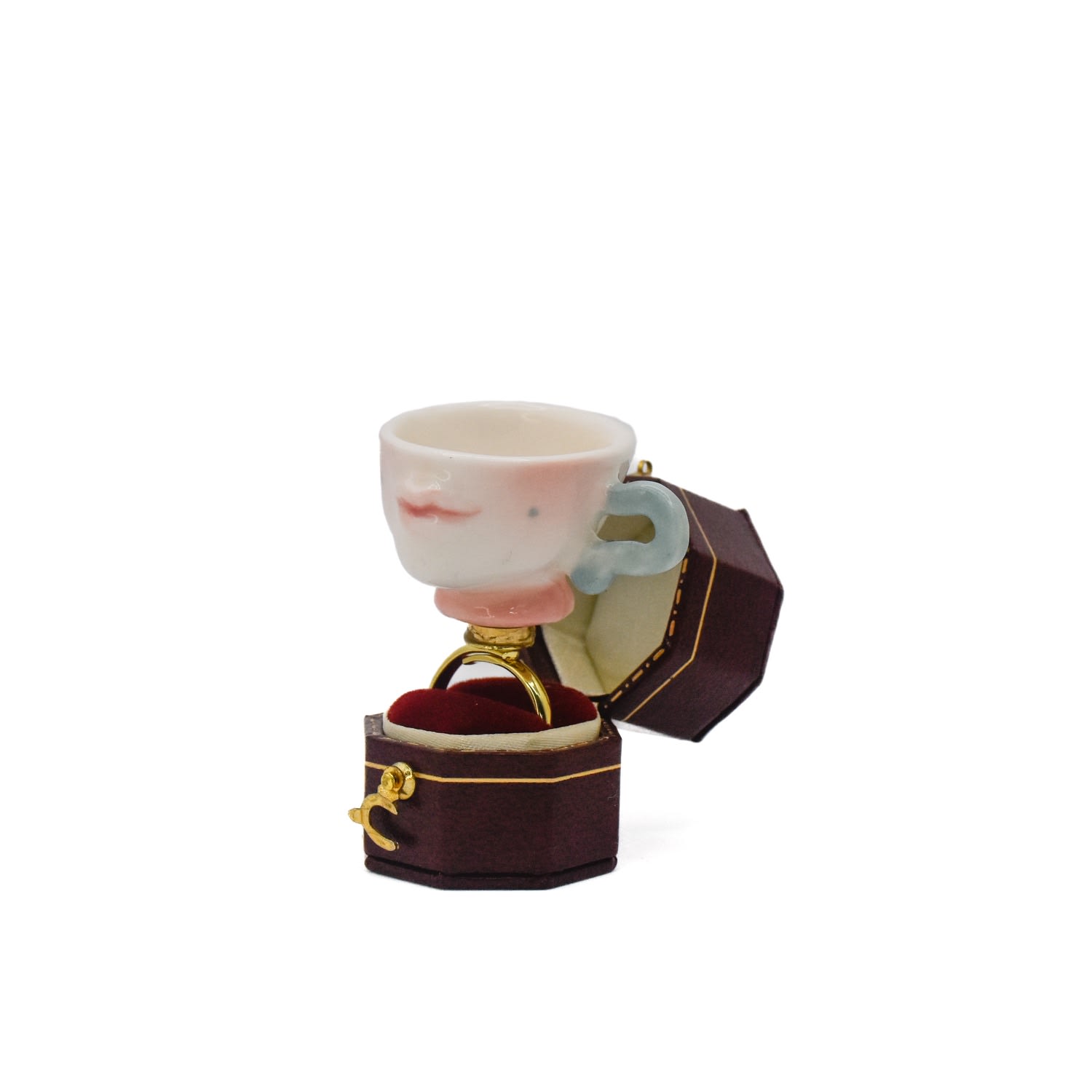 H2 Studio Women's Blue / White / Pink The Kissing Cup Spinning Mini Porcelain Cup Ring In Multi