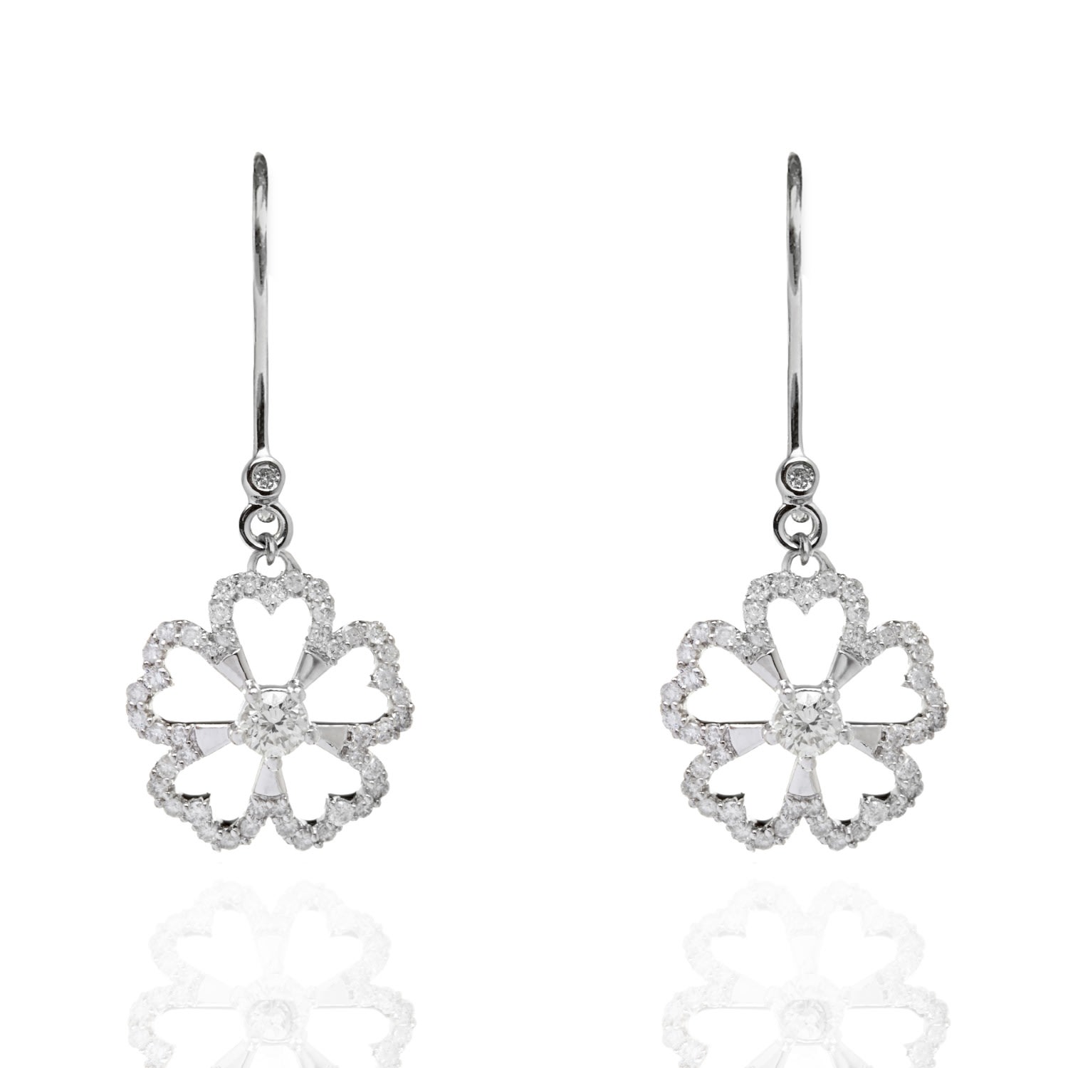 Kaizarin Women's White Twin Dangly Flowers Diamond Earrings In Metallic
