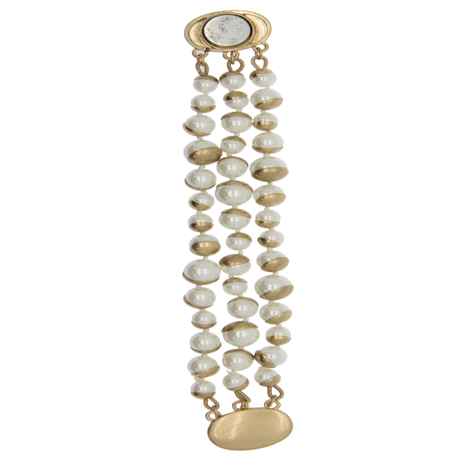 Saachi Women's White Half Moon Pearl Statement Bracelet In Gold