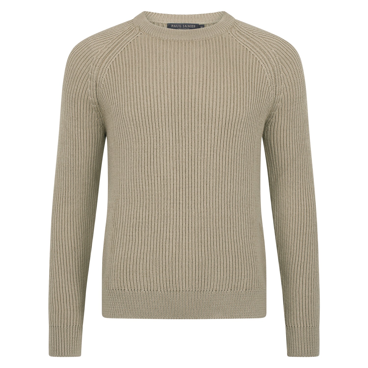 Paul James Knitwear Brown / Neutrals Mens Chunky Merino Wool Smith Fisherman Rib Knit Jumper - Stone In Brown