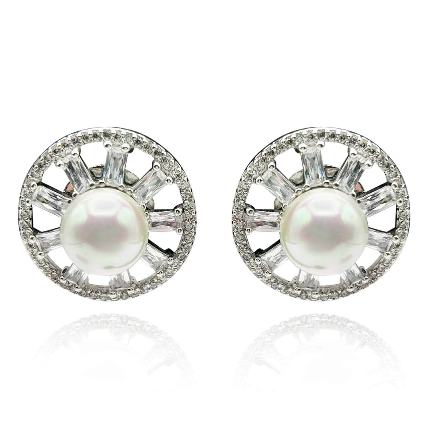 Michael Nash Jewelry Women's Neutrals Pearl And Baguette Pinwheel Clip Earrings