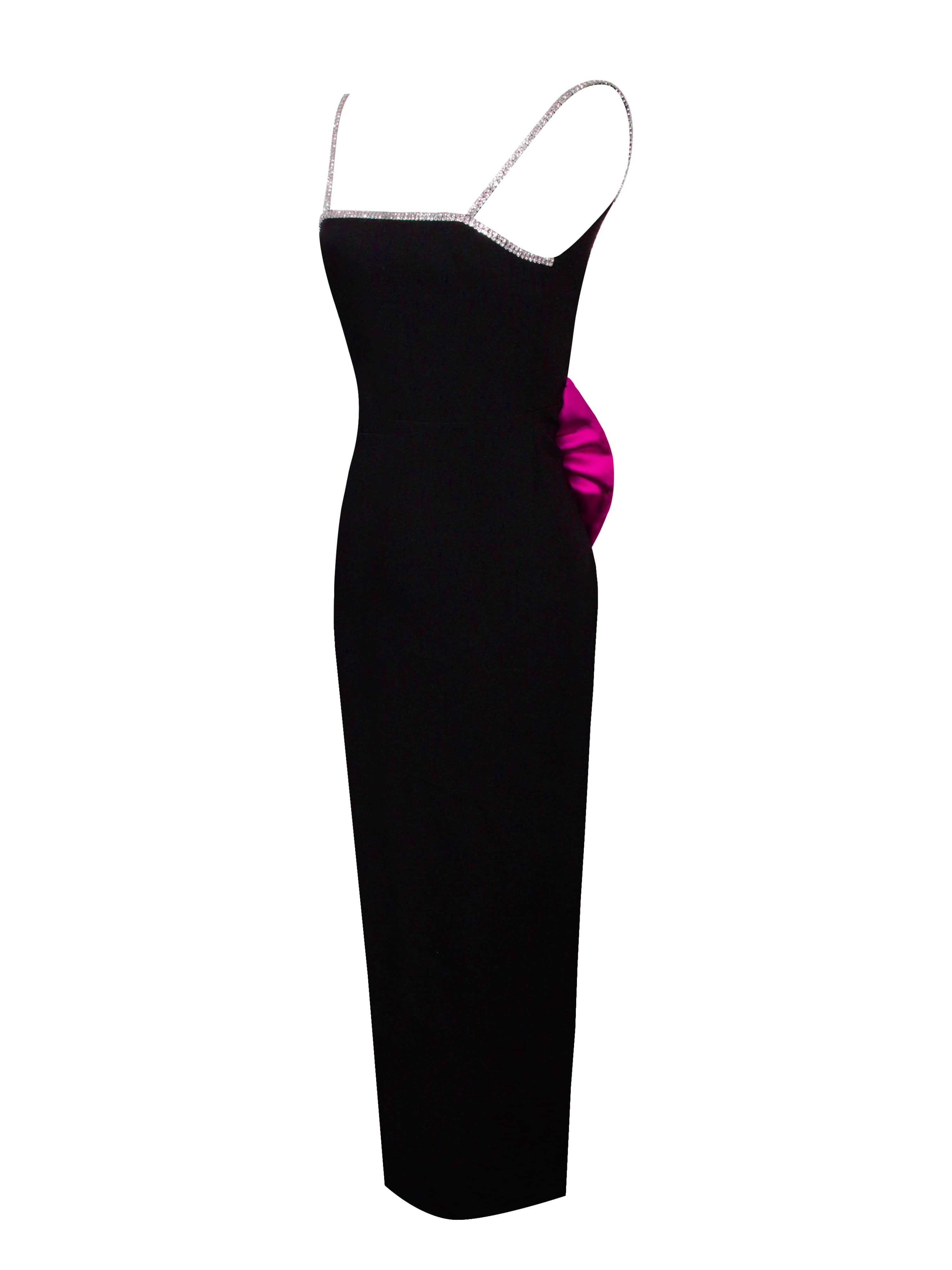 Flore Black Crystal Straps Backless Gown With Bow | Miss Circle New York |  Wolf & Badger