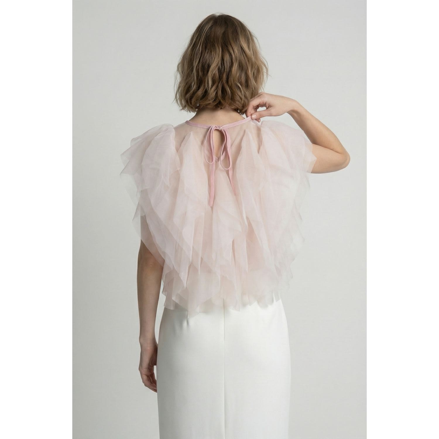 Sheer Tulle Blouse With Cascading Ruffles | Modenaire | Wolf & Badger