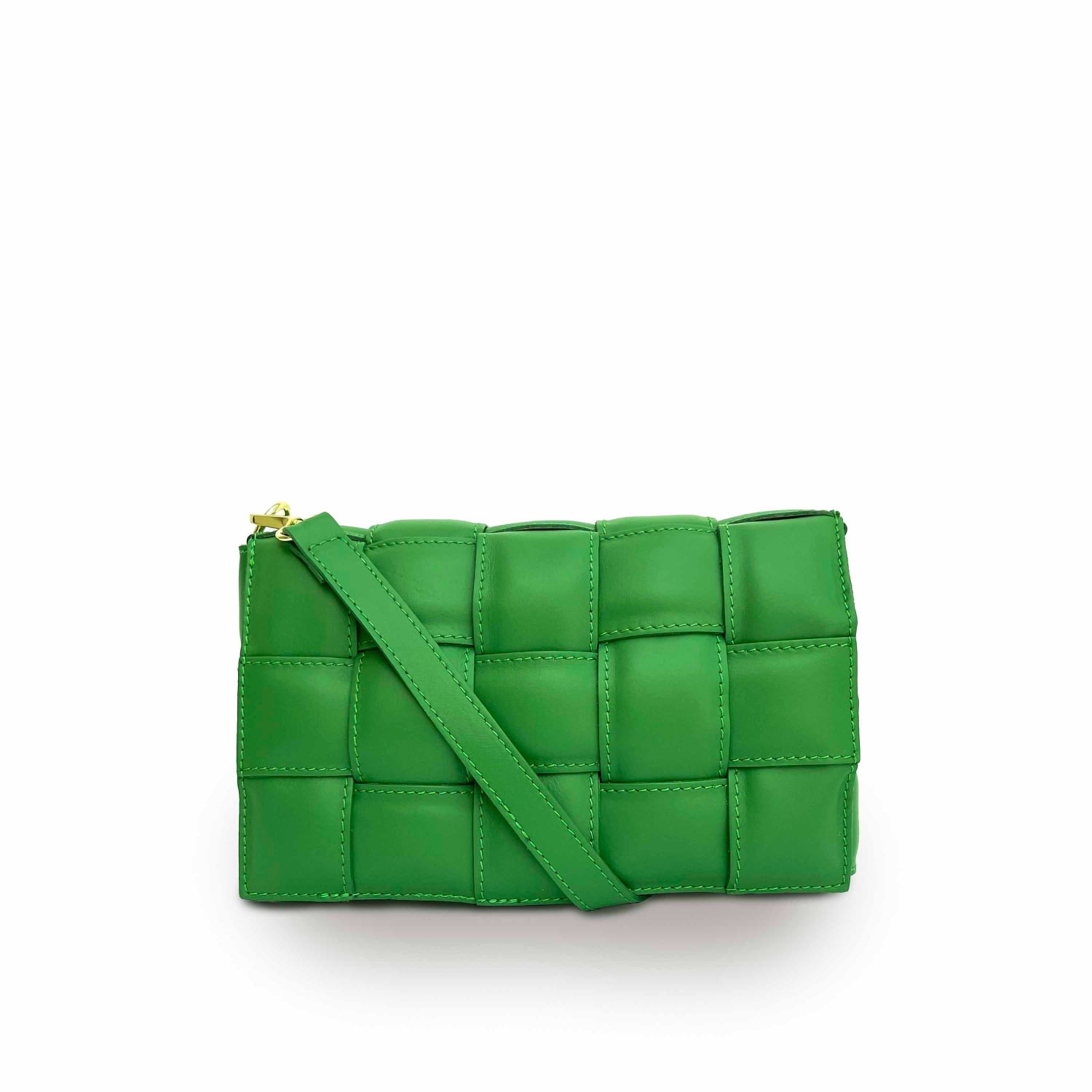 Apatchy London Women's Bottega Green Padded Woven Leather Crossbody Bag In Black