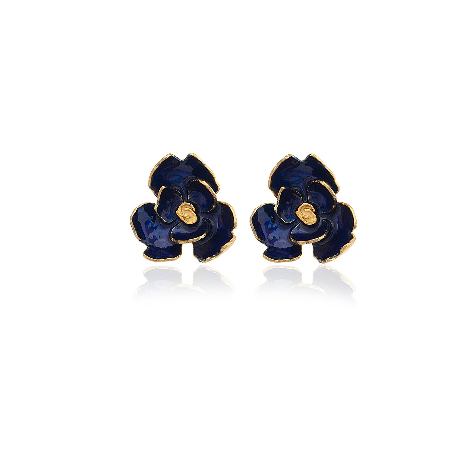 Milou Jewelry Women's Navy Blue Rose Flower Earrings In Blue