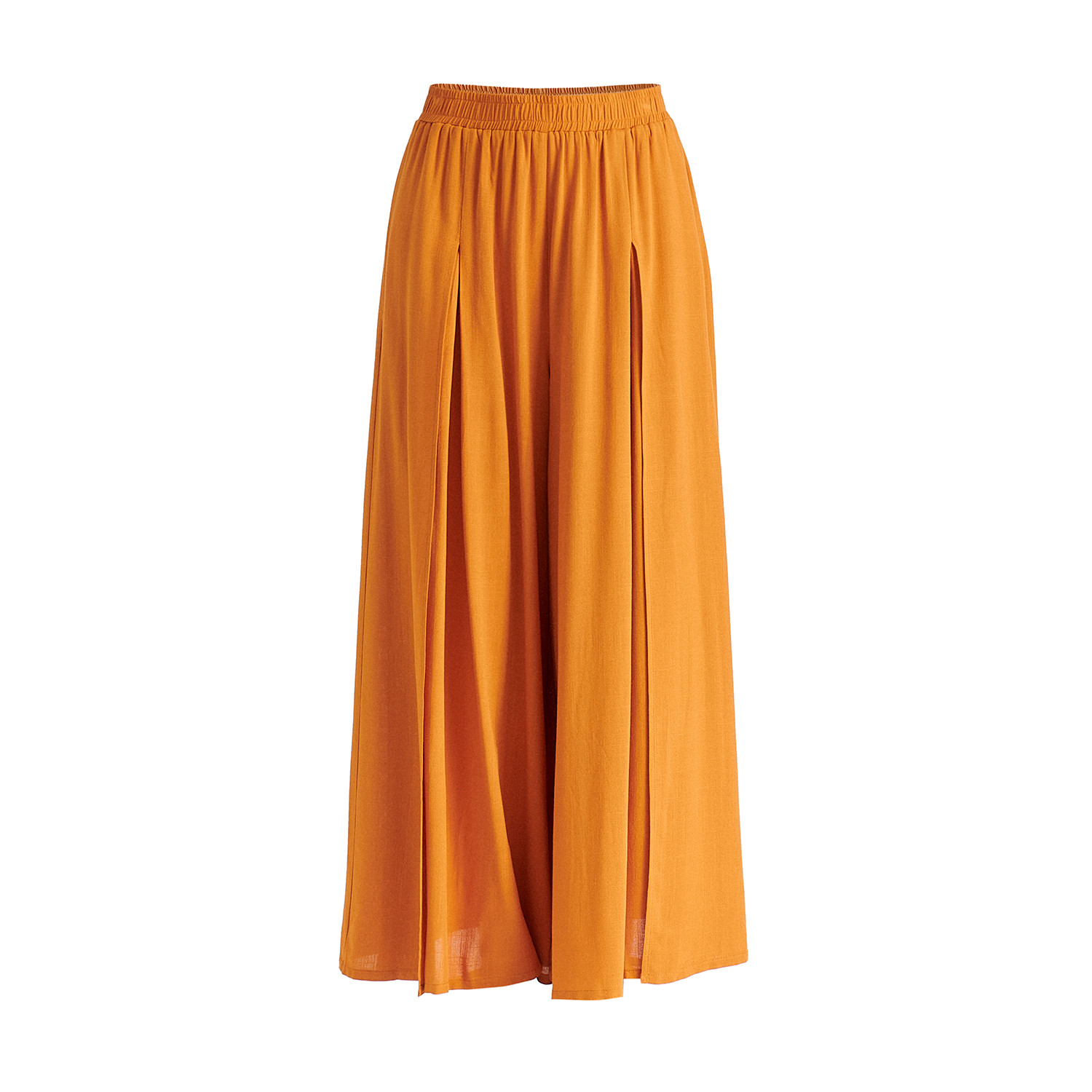 Paisie Women's Yellow / Orange Flowy Palazzo Trousers With Open Front Splits In Ochre Yellow