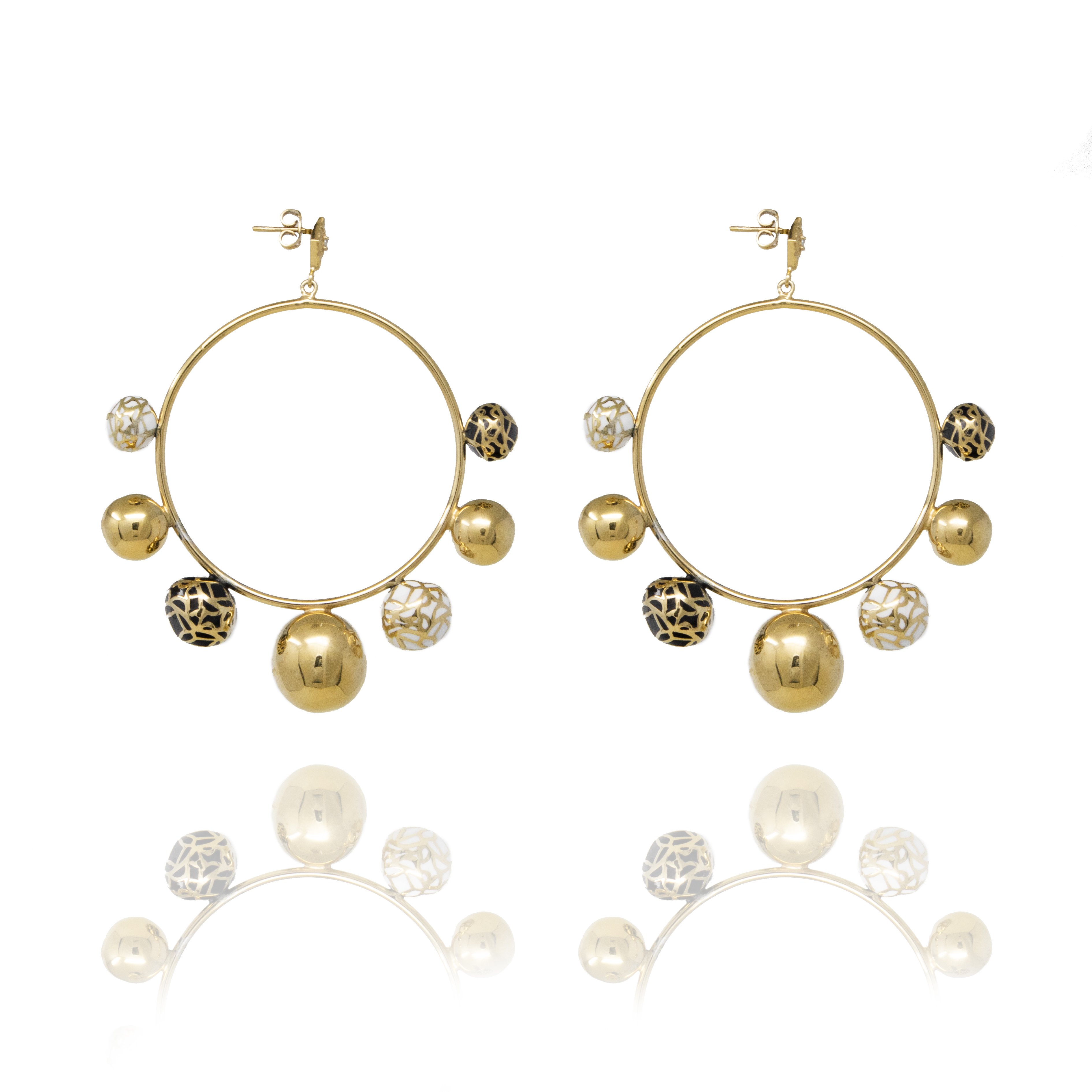 Women’s Gold Sphere Dangle Hoops With Natural Stone Georgina Jewelry