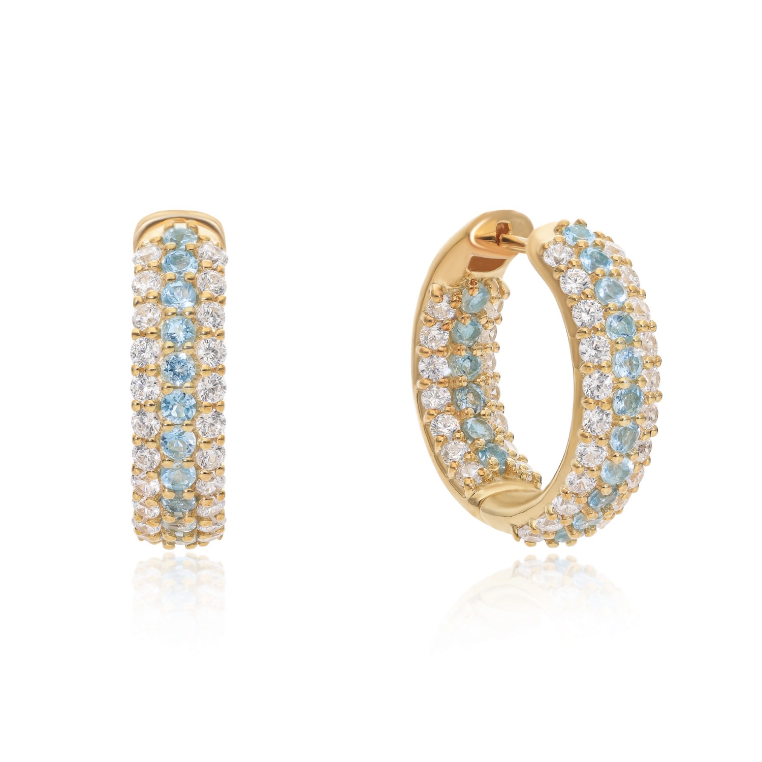 Preeti Sandhu Women's Gold / White / Blue Summer Sparkle Hoops - Swiss Blue Topaz