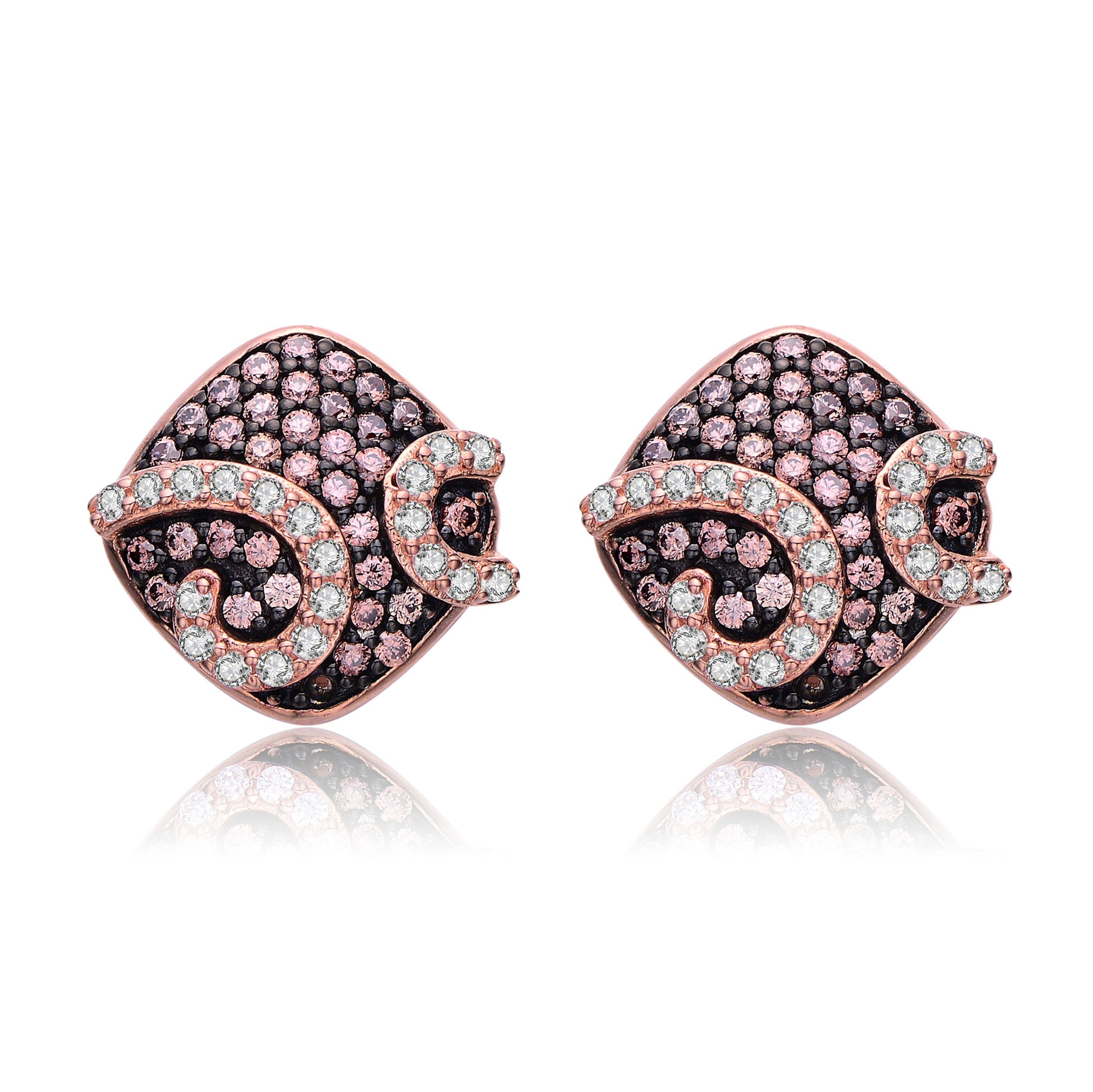 Genevive Jewelry Women's Black / White Gv Sterling Silver With Clear Cubic Zirconia Square Stud Earrings In Multi