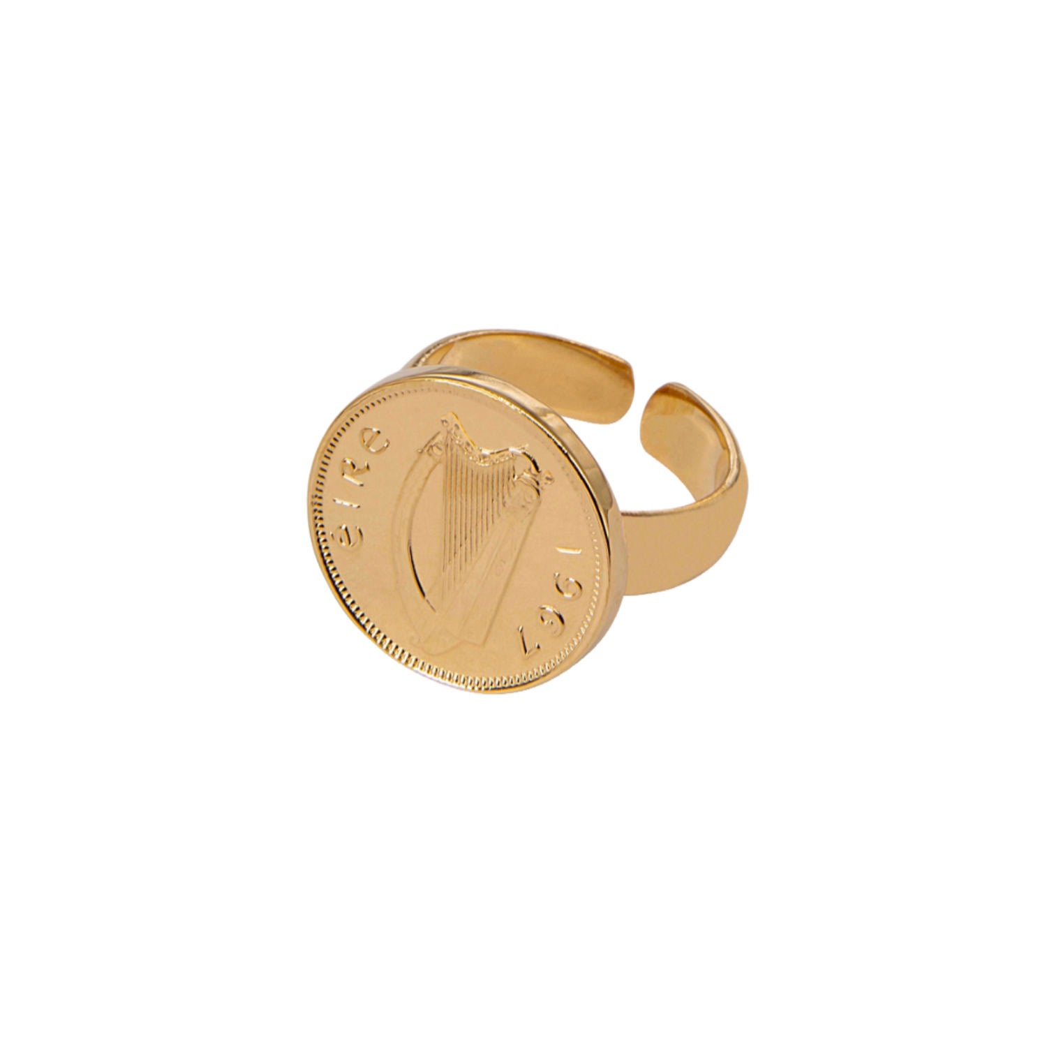 Katie Mullally Limited Women's Irish Harp Adjustable Ring Yellow Gold Plated In Gold