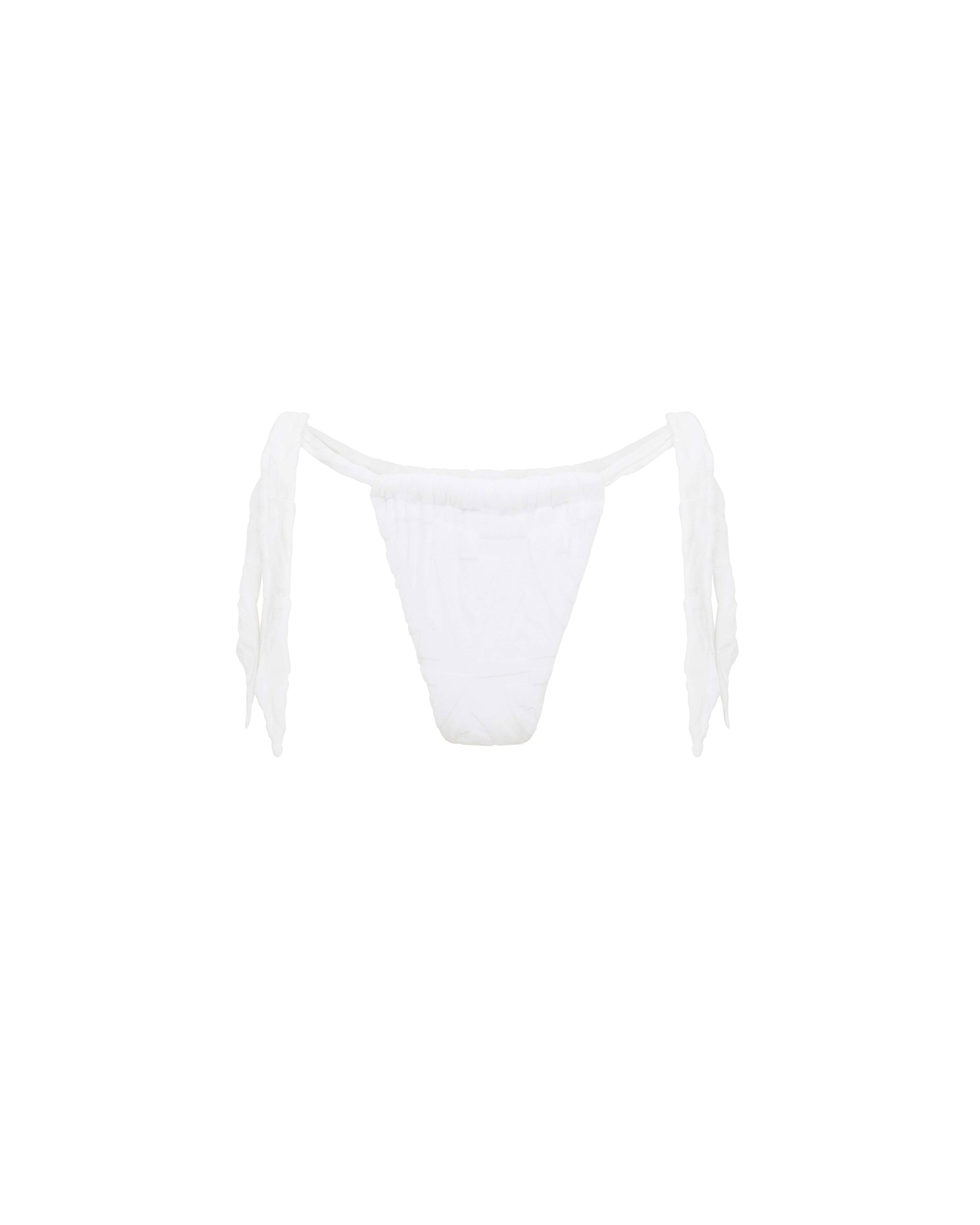 Let's Swim Women's White Tie Side Jacquard Towelling Bikini Bottom In White