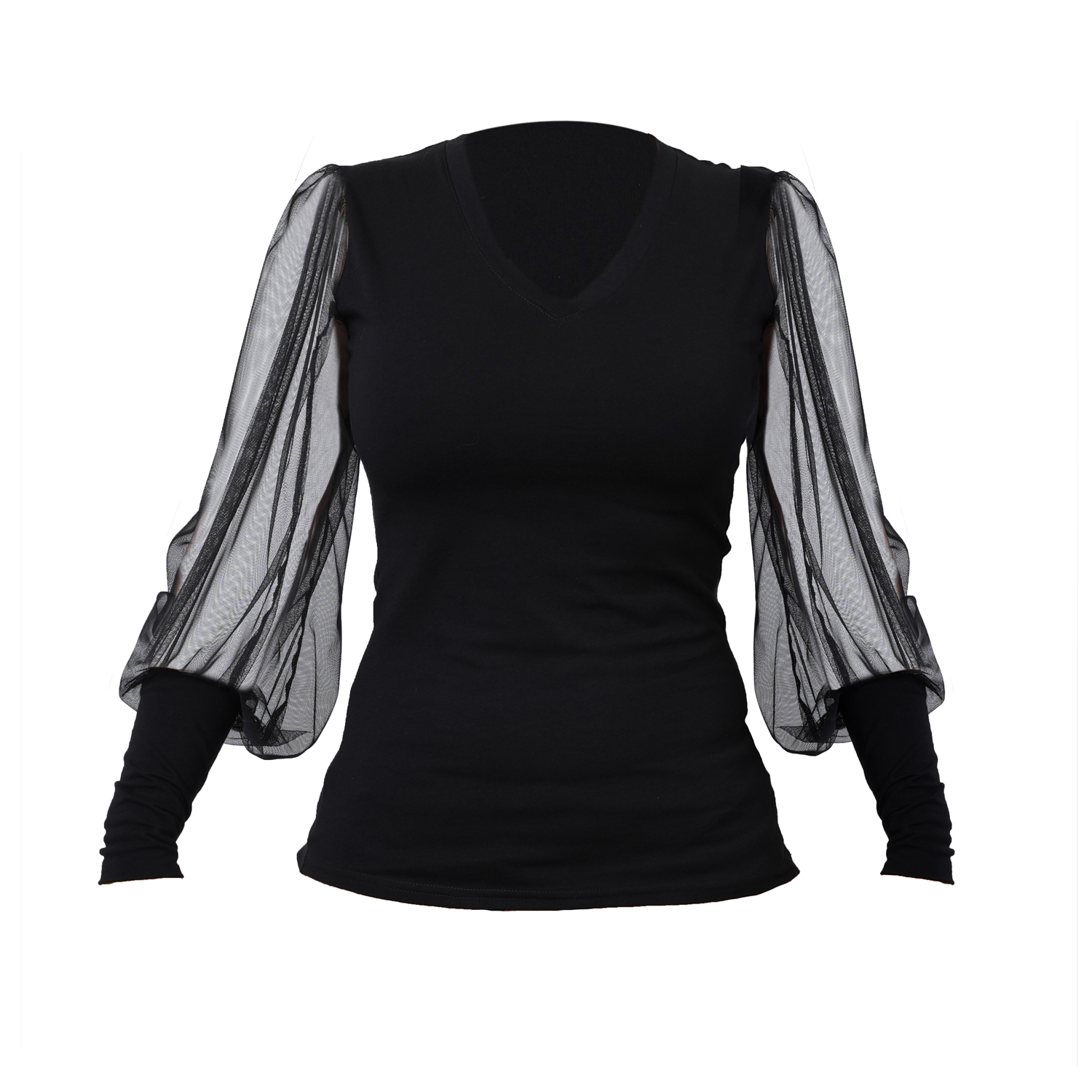 v-neck-casual-top-with-tulle-