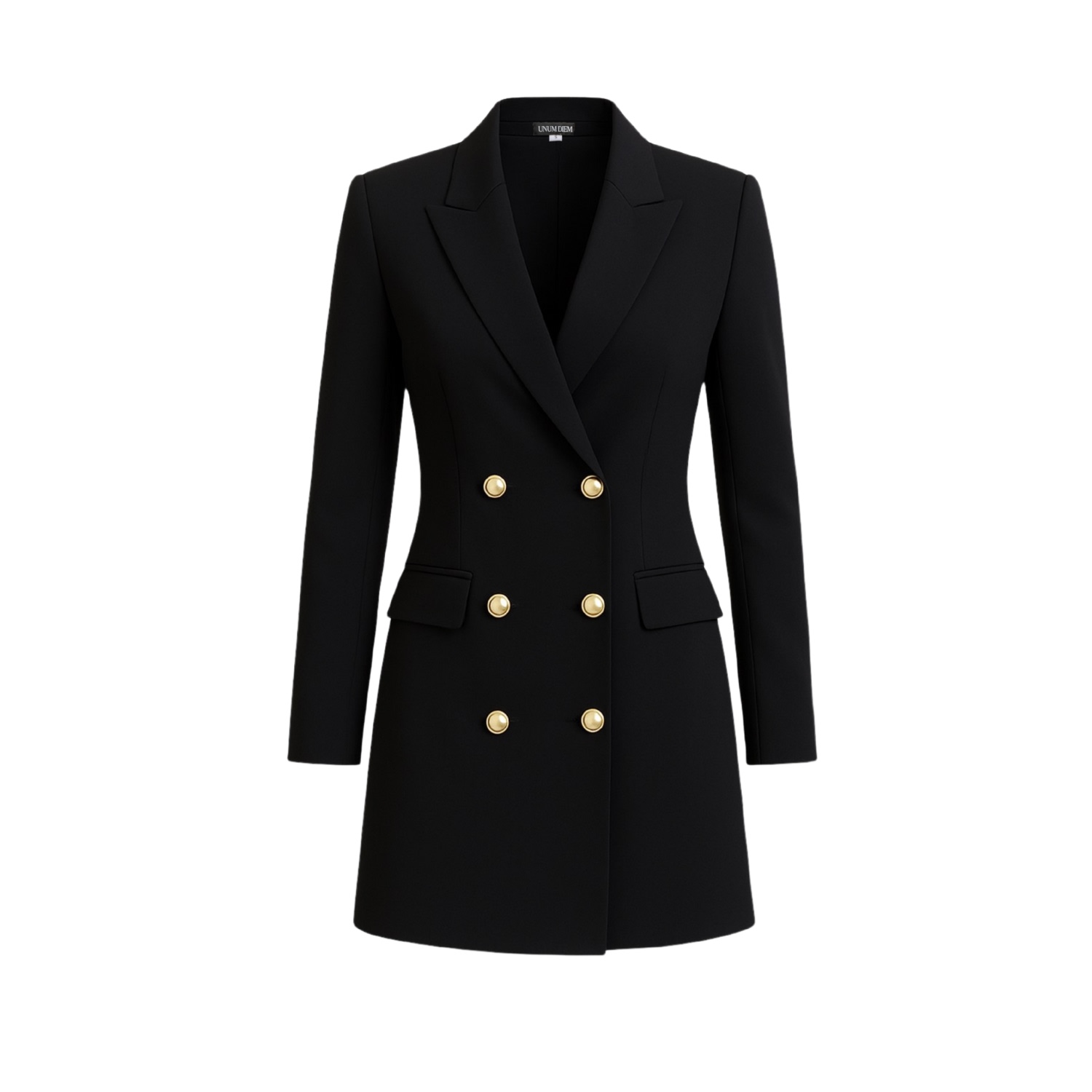 Unum Diem Women's Black Gold Adorned Double Breasted Blazer Dress