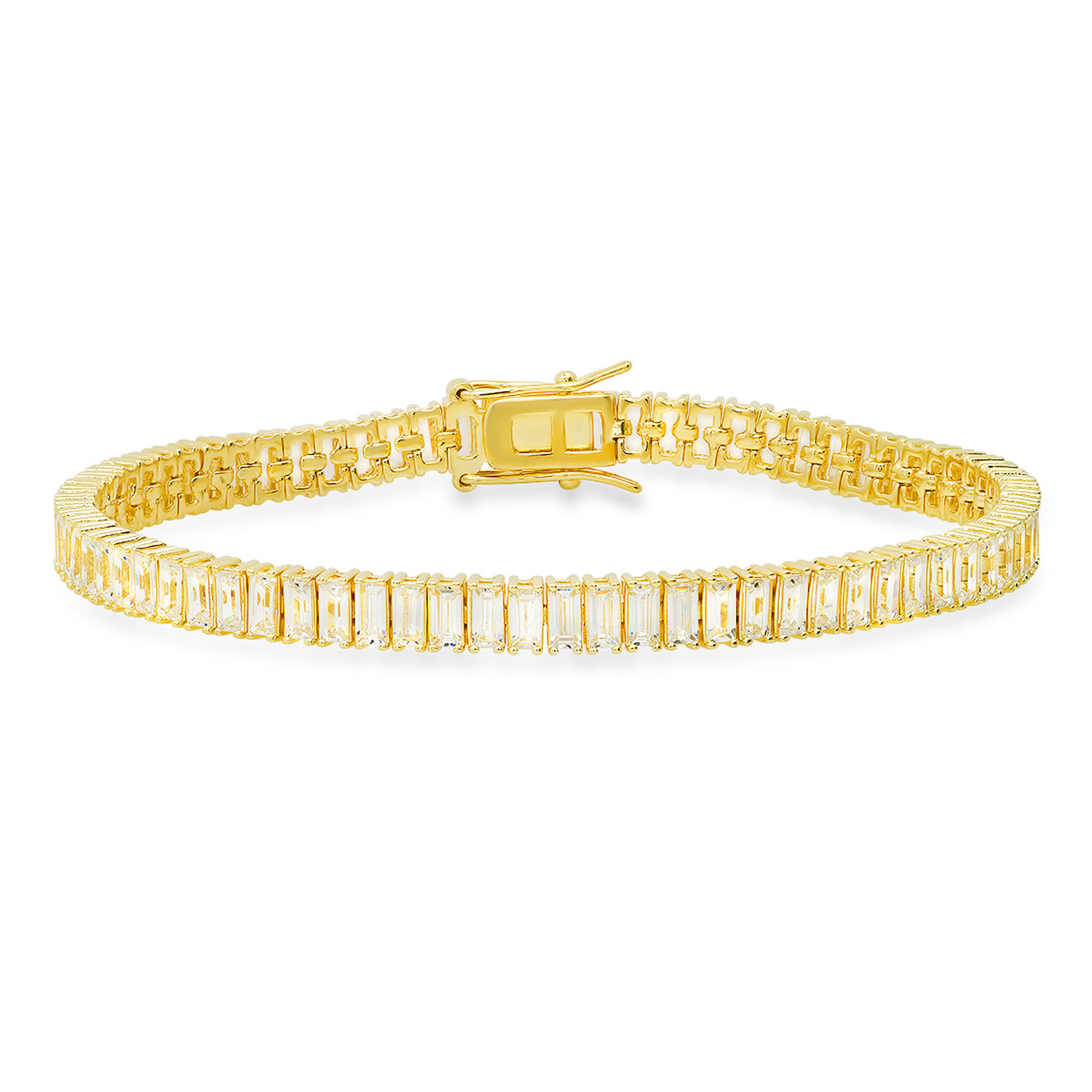 Kylie Harper Women's Gold Baguette Cut Diamond Cz Tennis Bracelet