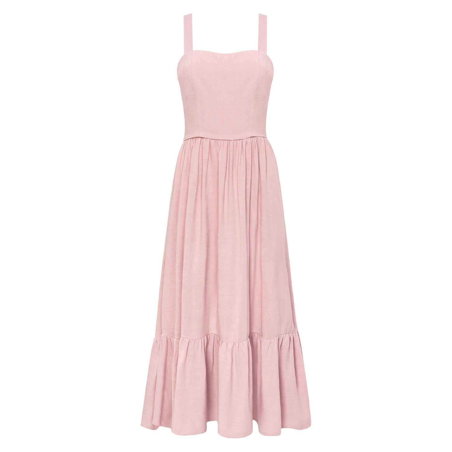 Women's Strappy Pink Dress With Flounce In Viscose And Linen - Meg | M/L | Mandragora