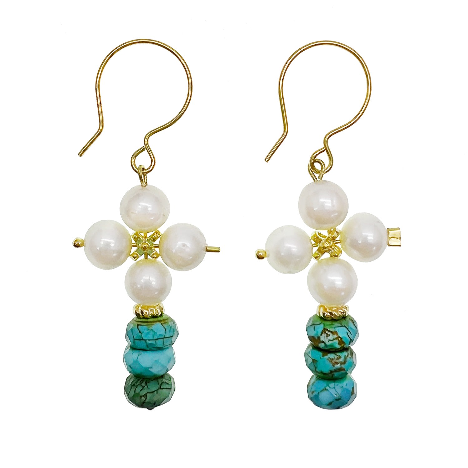 Women’s Green / White Cross Shaped Freshwater Pearls With Turquoise Earrings Farra