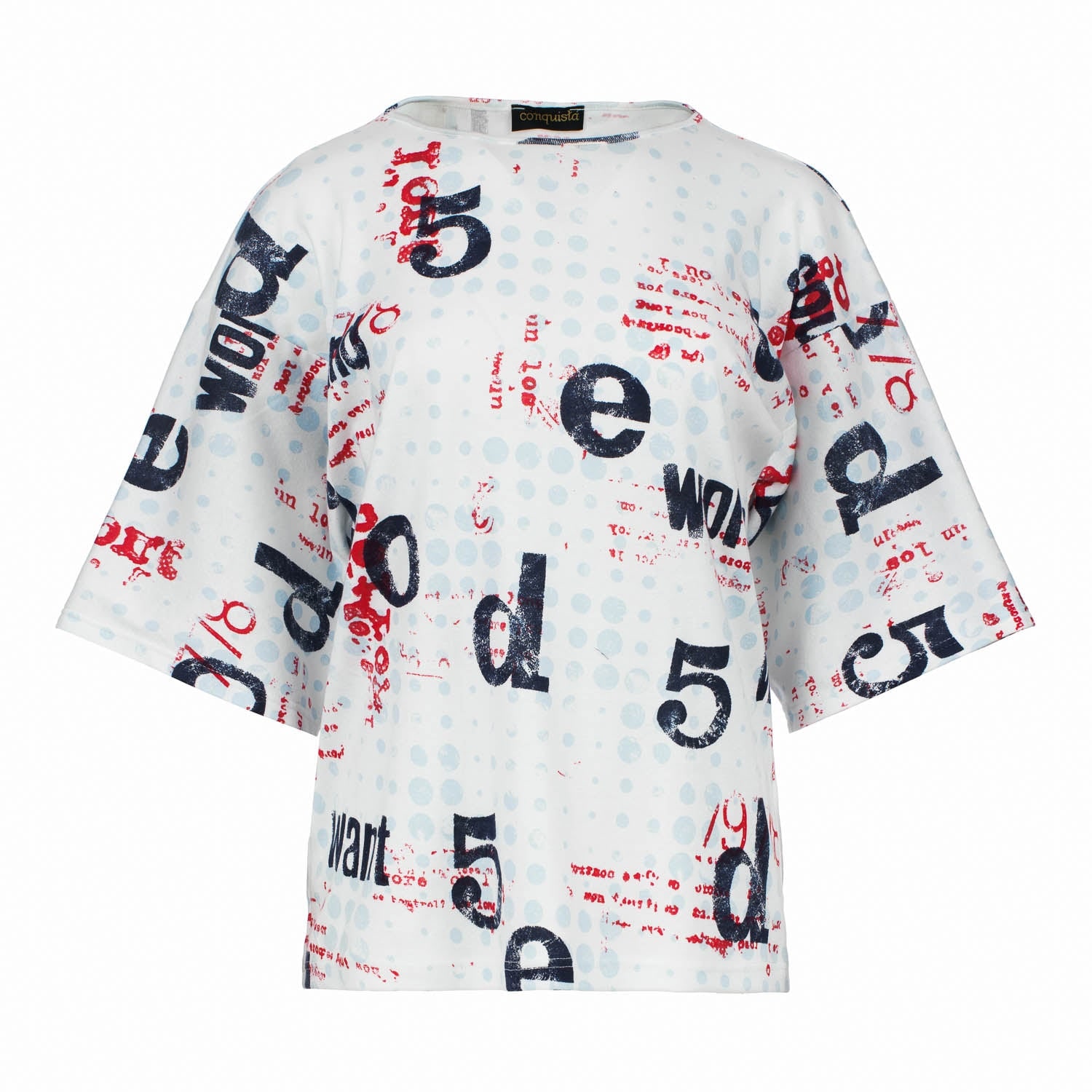 Conquista Women's Oversized Cotton Ripstop Printed T-shirt With Elbow-length Sleeves