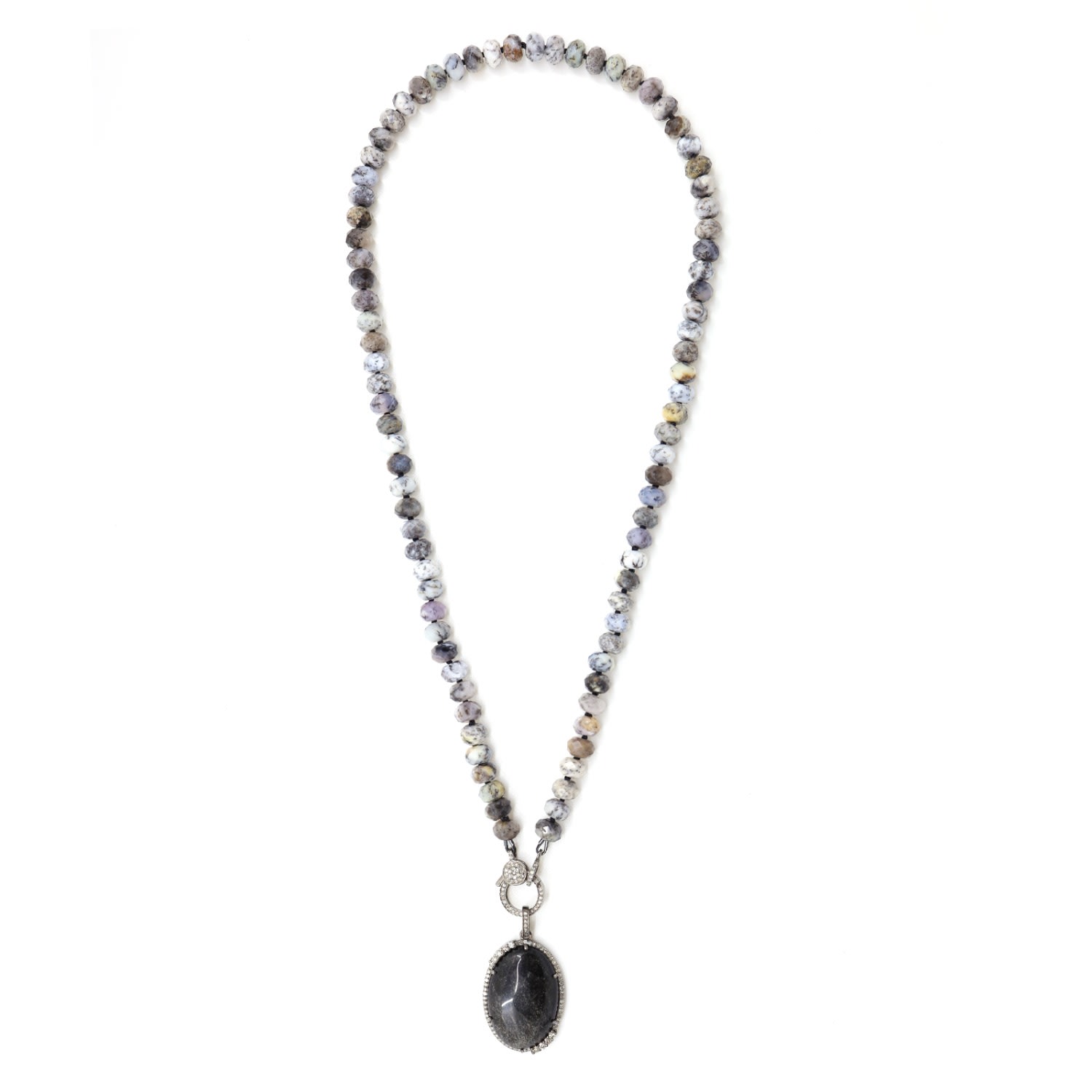 Women’s Grey / White / Black Dendritic Opal, Silver Obsidian & Diamond Silk Knotted Bracelet Shar Oke